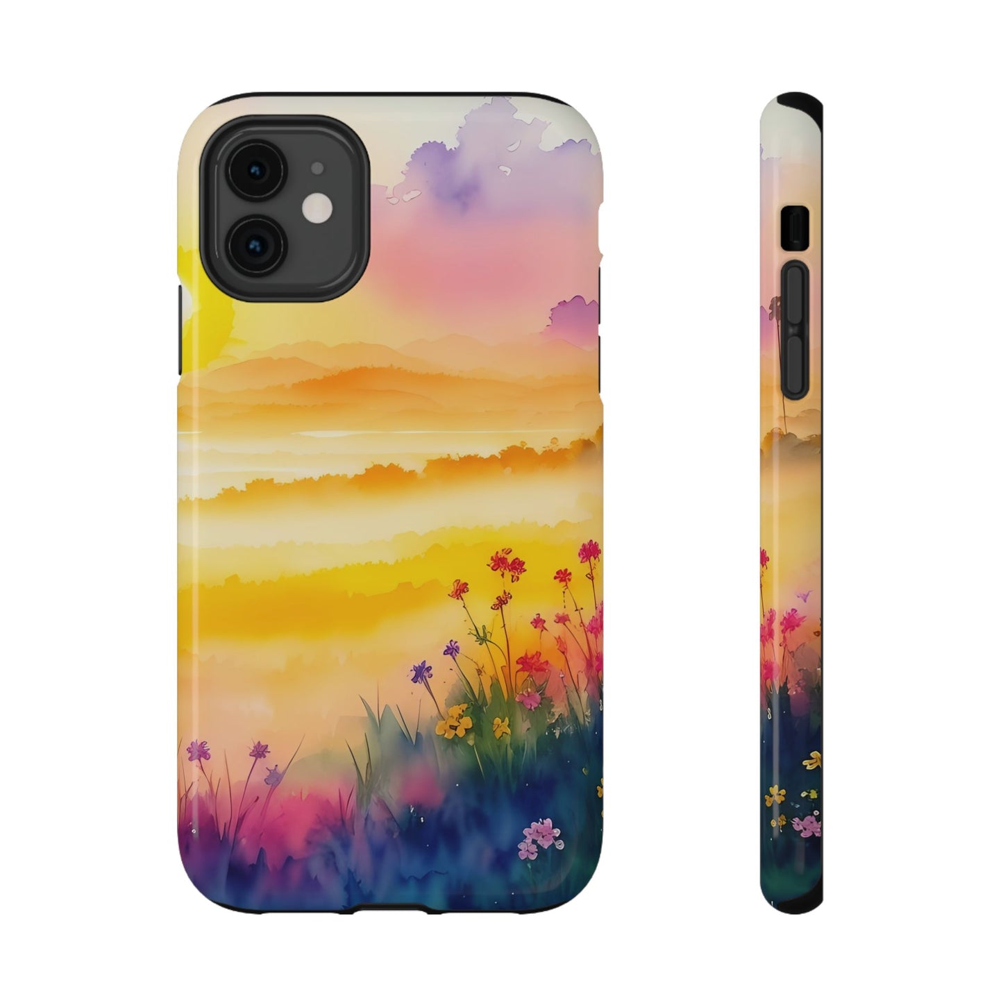 Scenic Landscape IPhone Case - Floral Sunset Design