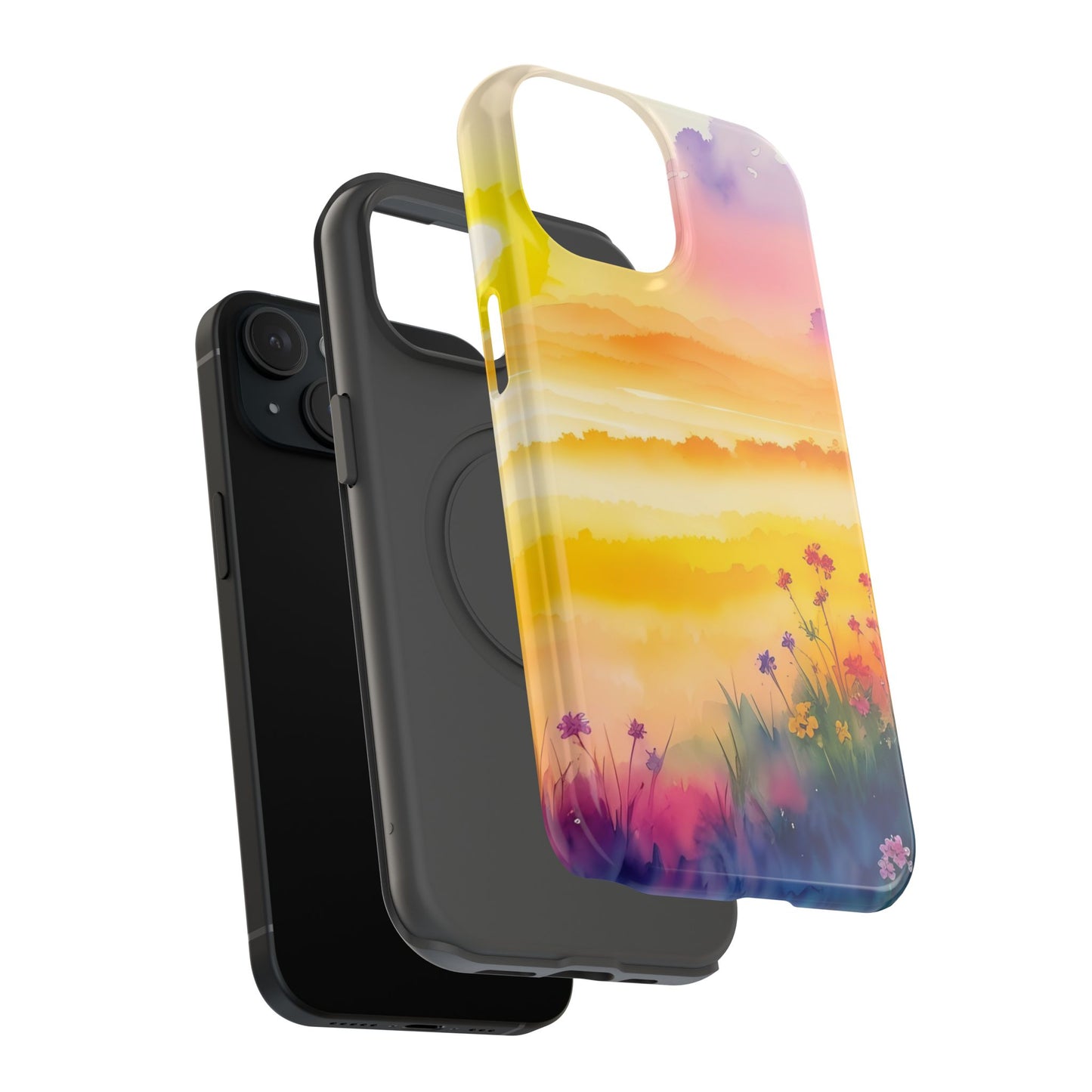 Scenic Landscape IPhone Case - Floral Sunset Design