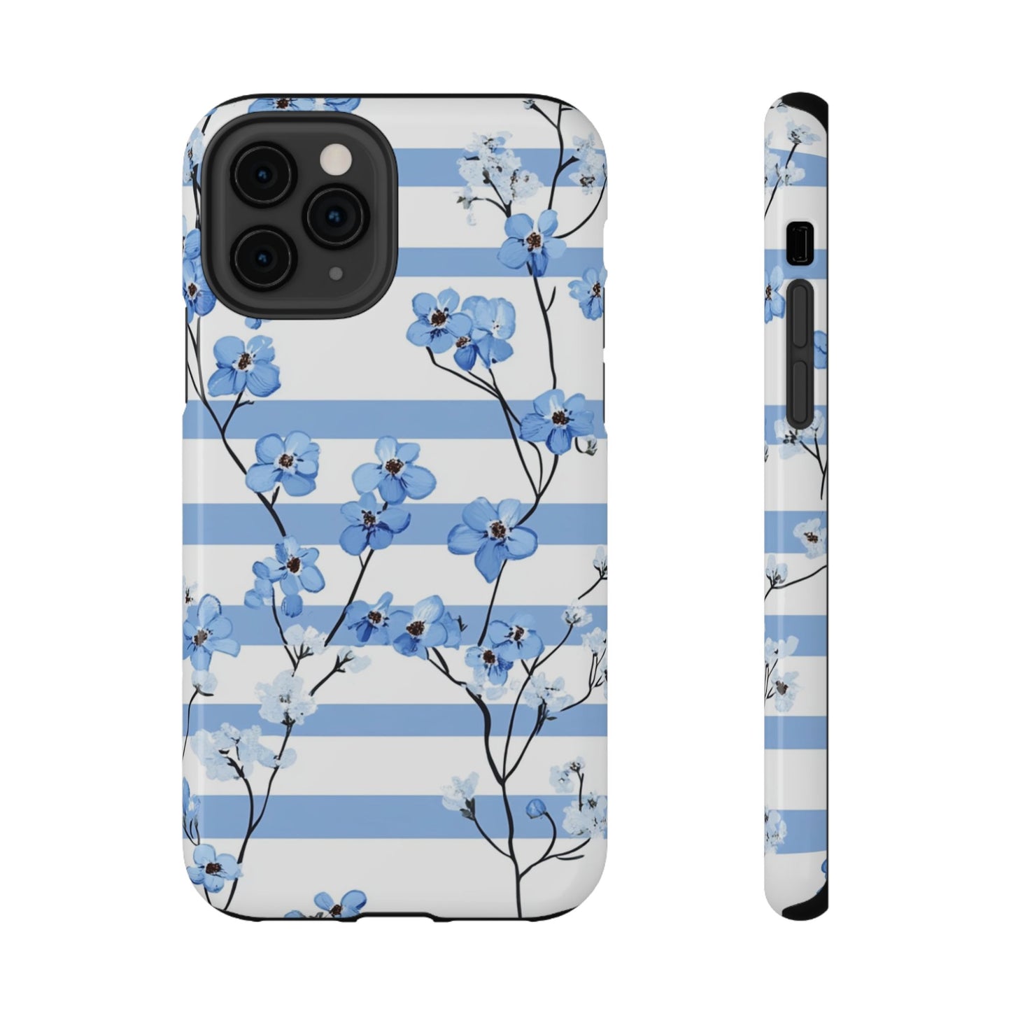 Blue stripe Floral Impact-Resistant Phone Case