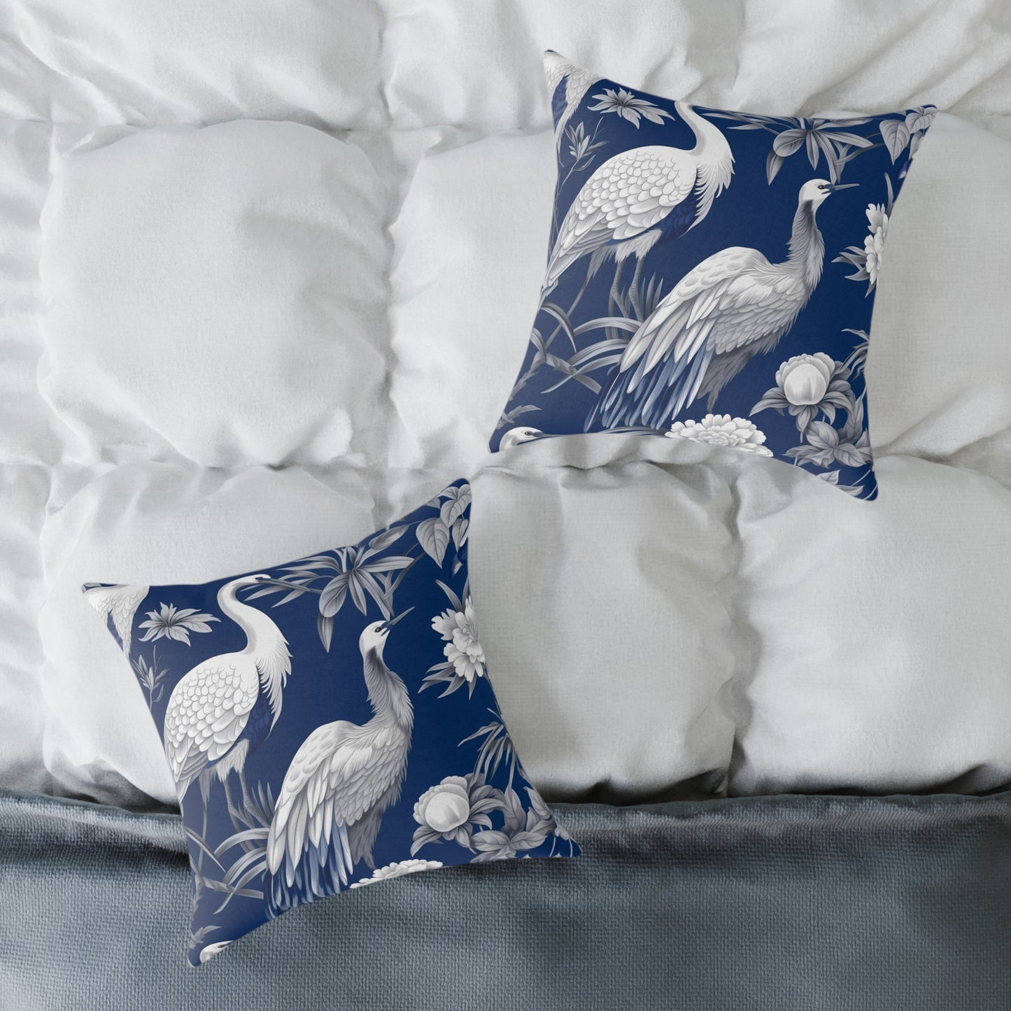 Beautiful White Crane - Square Poly Canvas Pillow