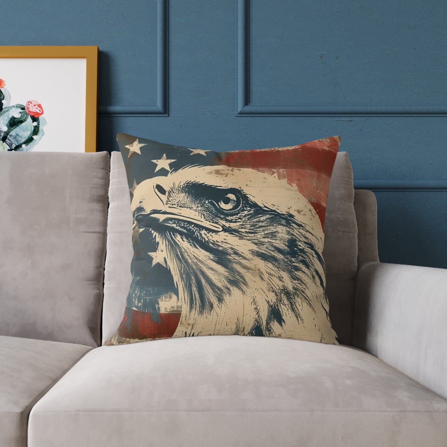 Patriotic Eagle Throw Pillow - Vintage American Flag Design