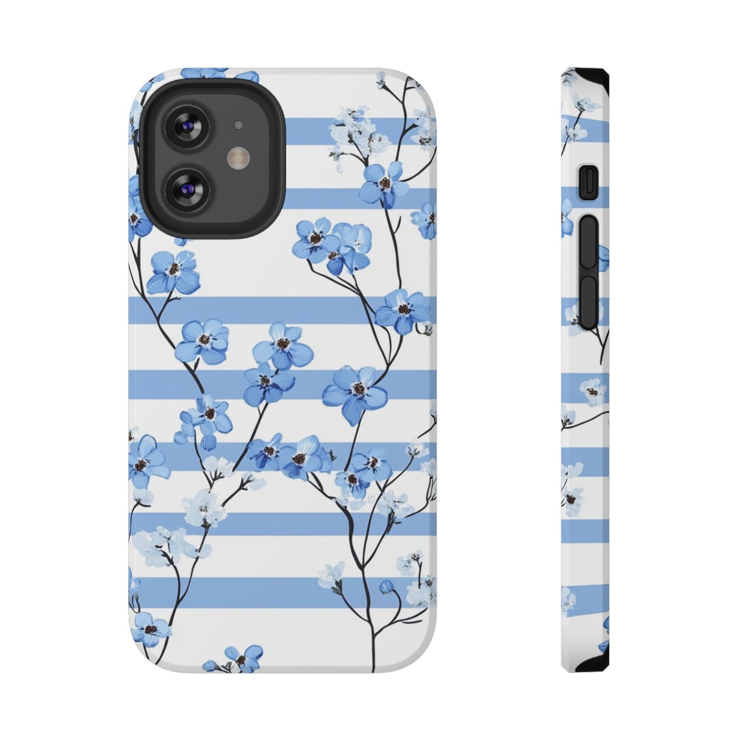 Blue stripe Floral Impact-Resistant Phone Case