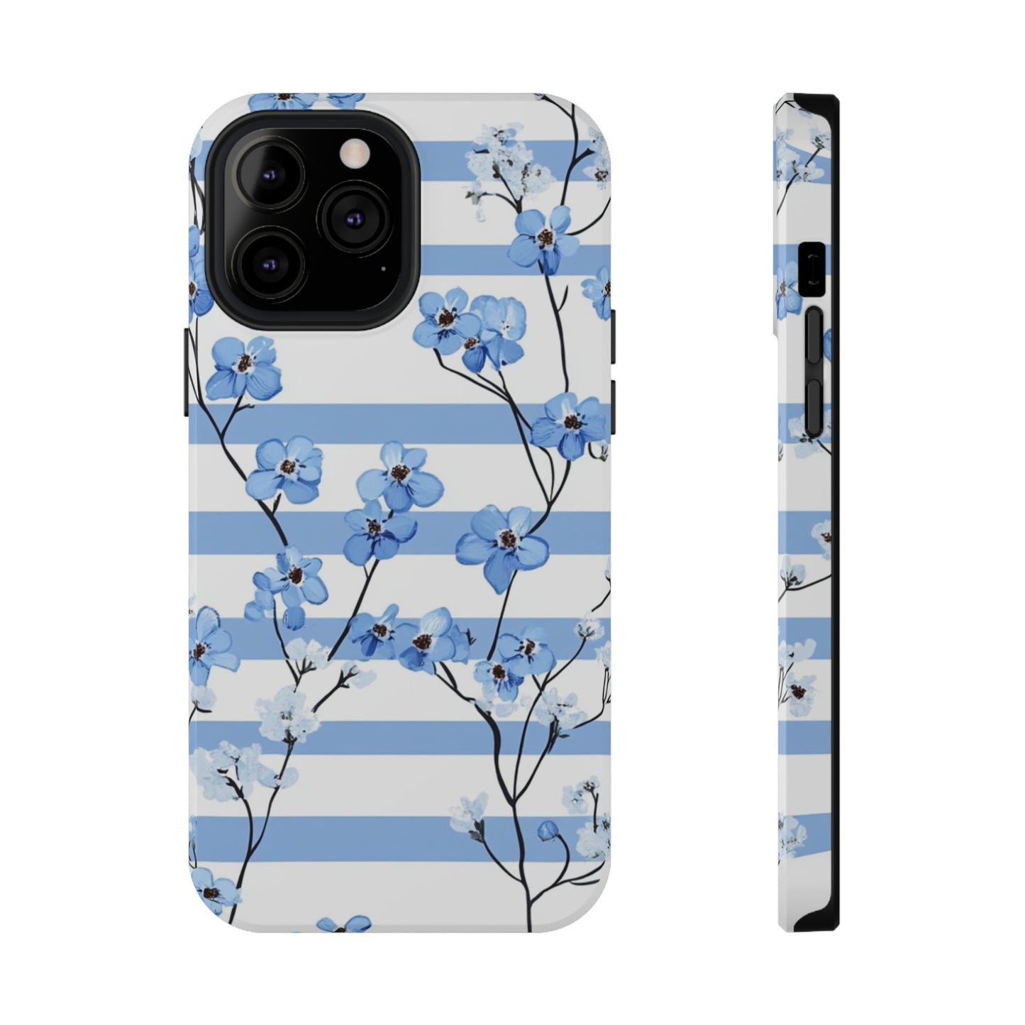 Blue stripe Floral Impact-Resistant Phone Case