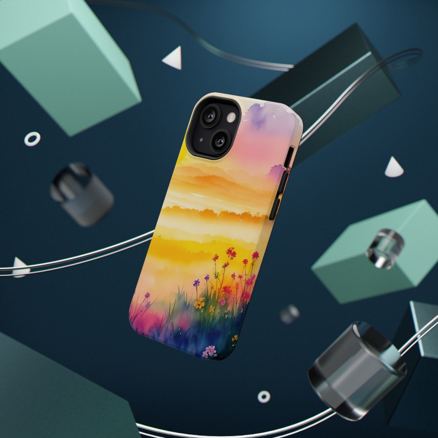 Scenic Landscape IPhone Case - Floral Sunset Design