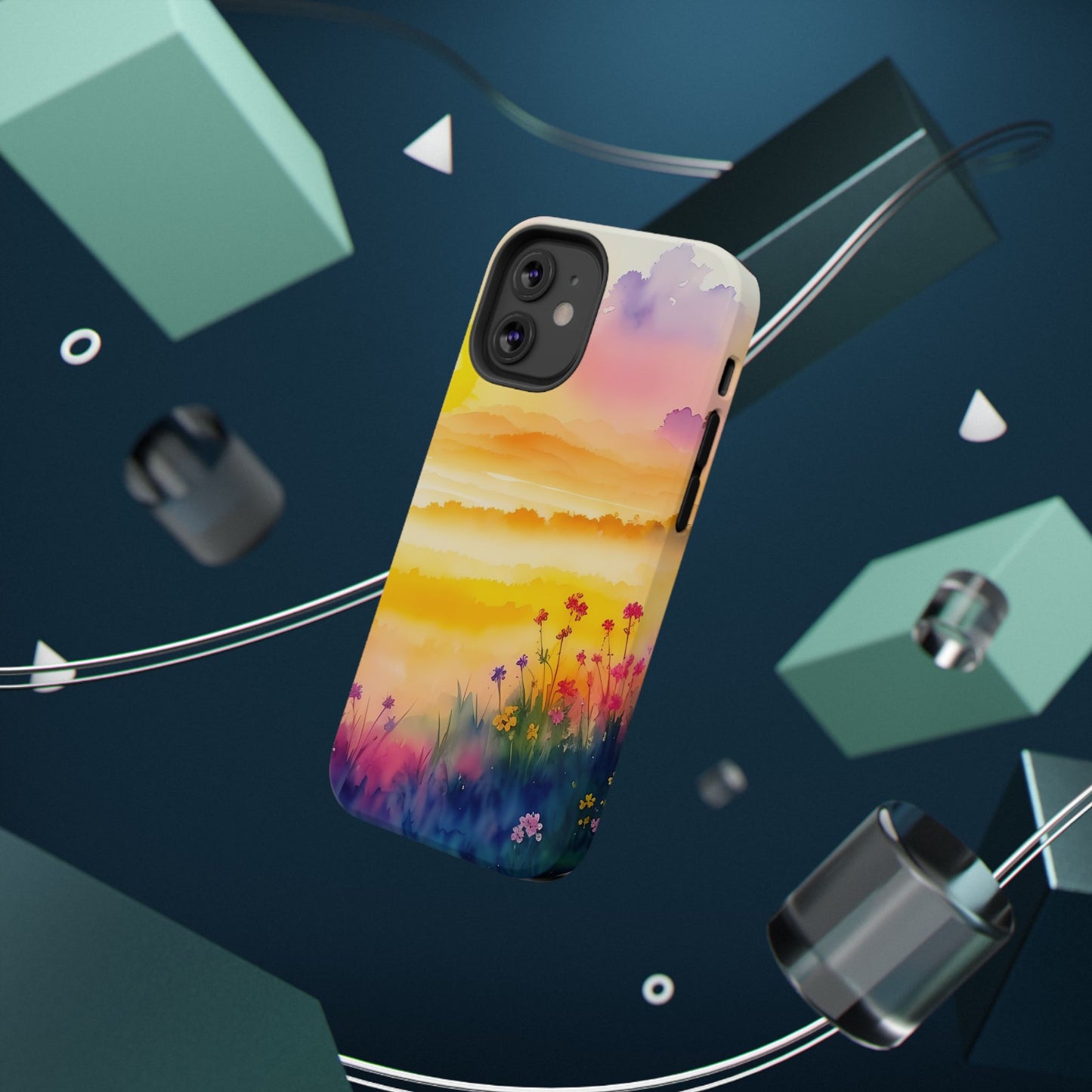 Scenic Landscape IPhone Case - Floral Sunset Design