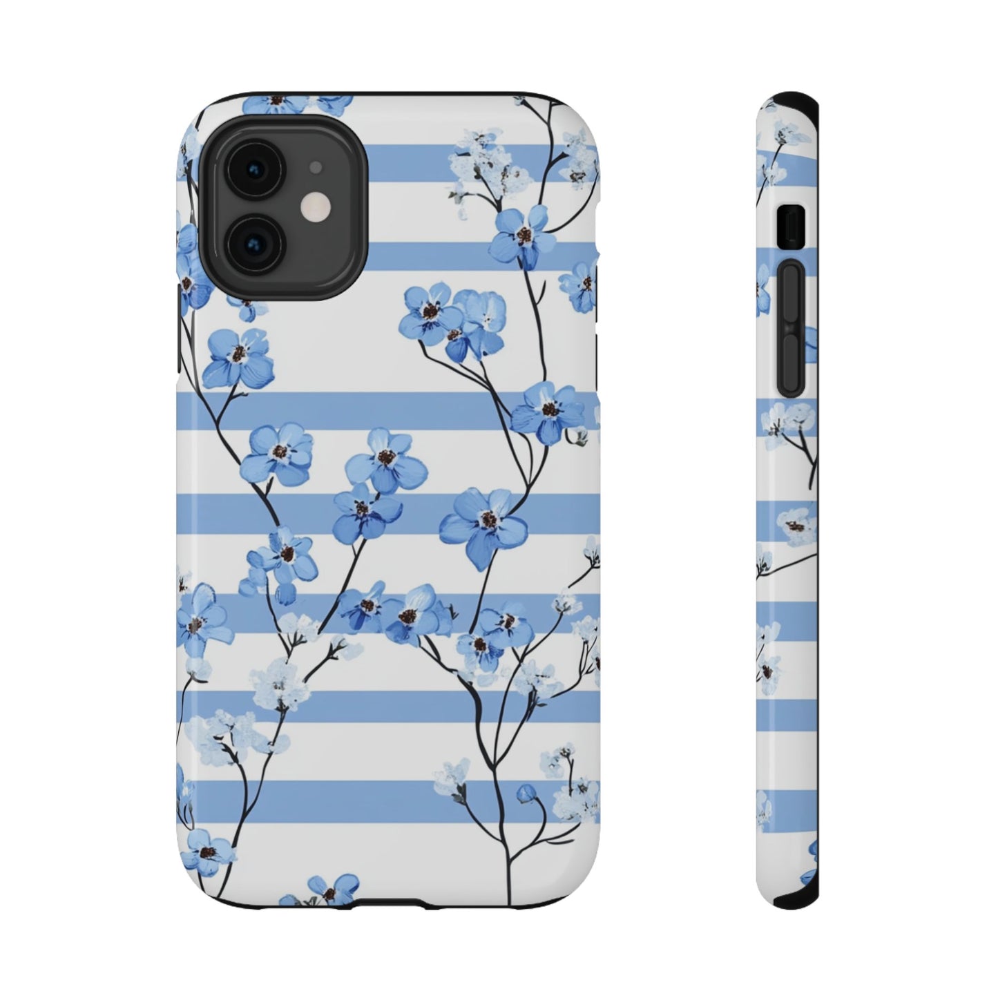 Blue stripe Floral Impact-Resistant Phone Case