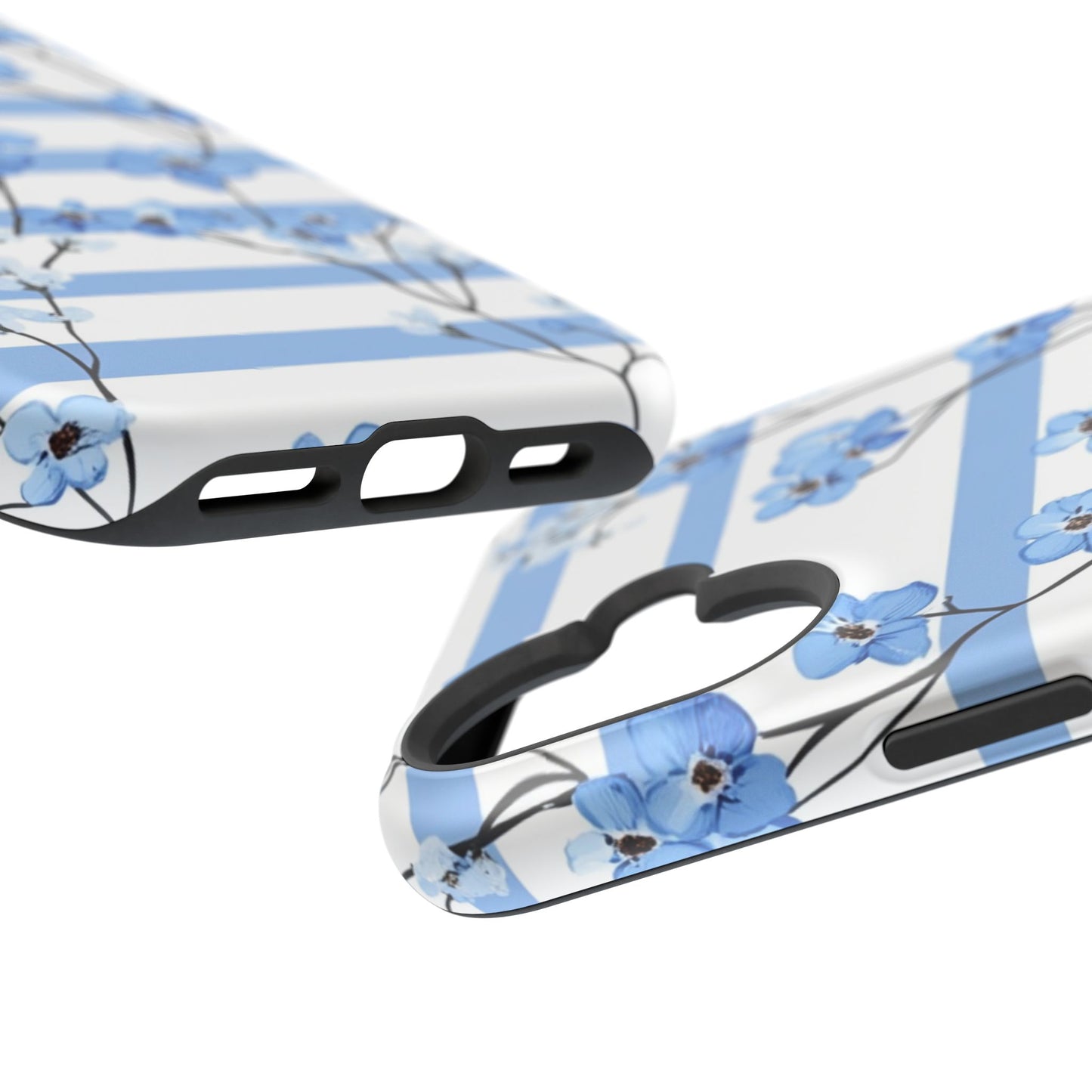 Blue stripe Floral Impact-Resistant Phone Case