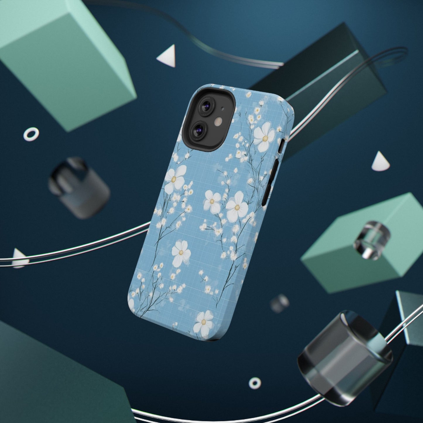 Powder Blue Floral Impact-Resistant Phone Case