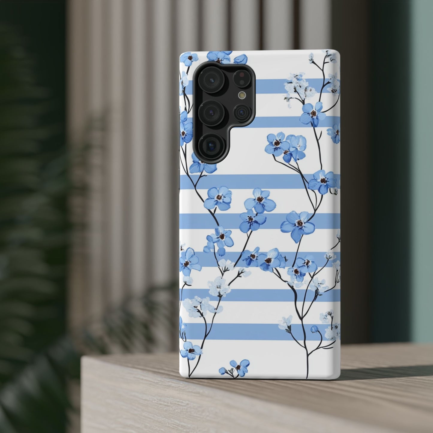 Blue stripe Floral Impact-Resistant Phone Case