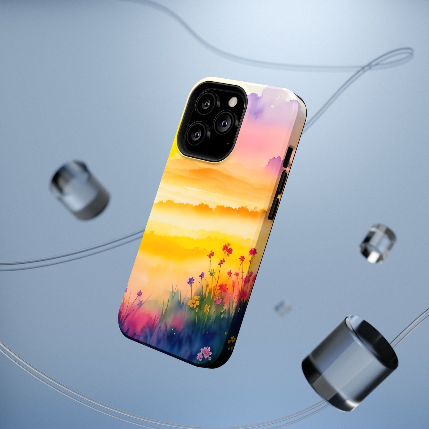 Scenic Landscape IPhone Case - Floral Sunset Design