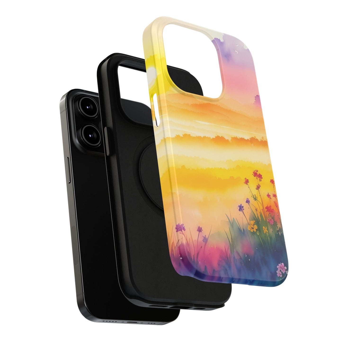 Scenic Landscape IPhone Case - Floral Sunset Design