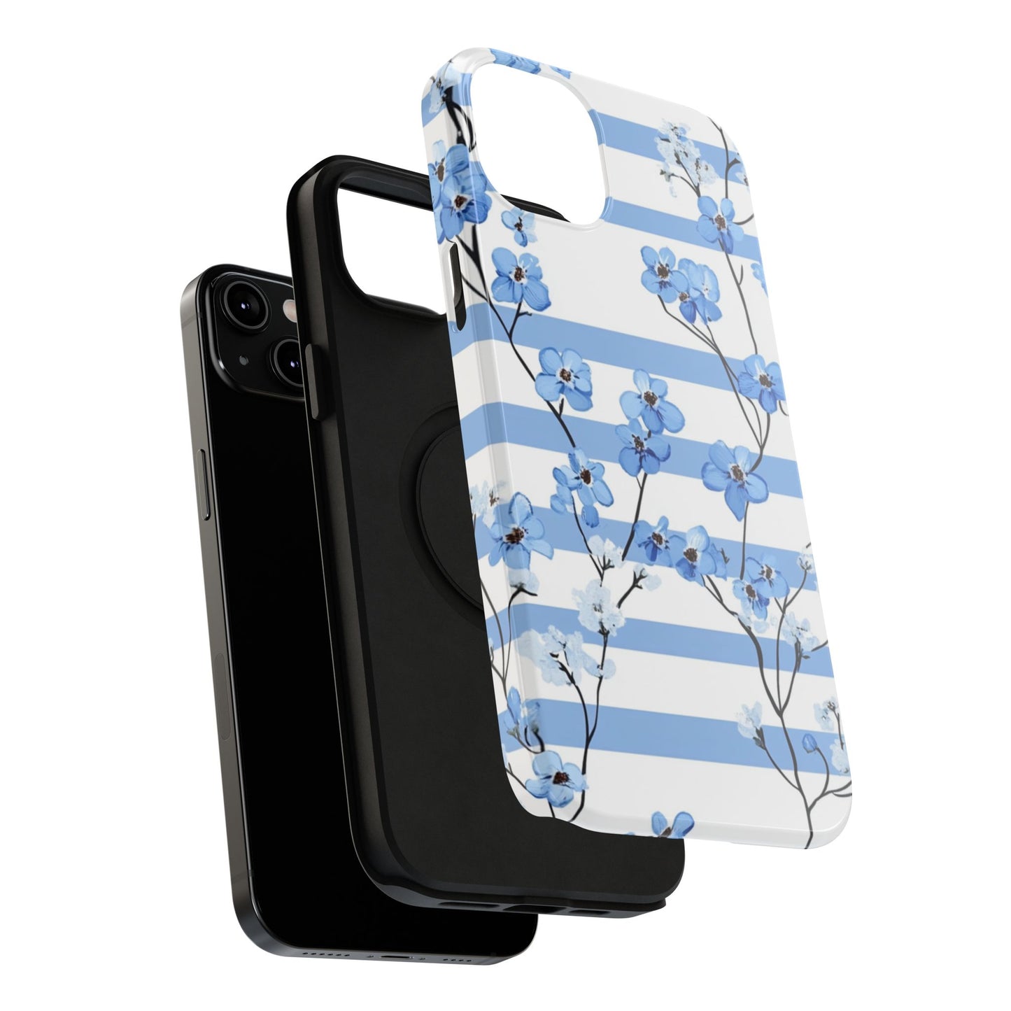 Blue stripe Floral Impact-Resistant Phone Case