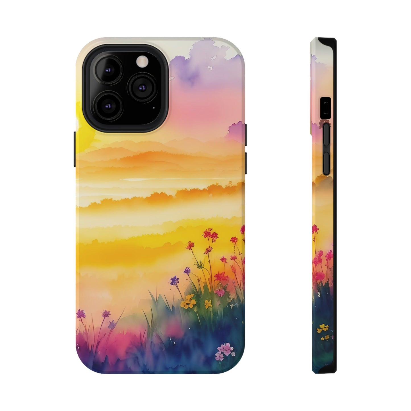Scenic Landscape IPhone Case - Floral Sunset Design
