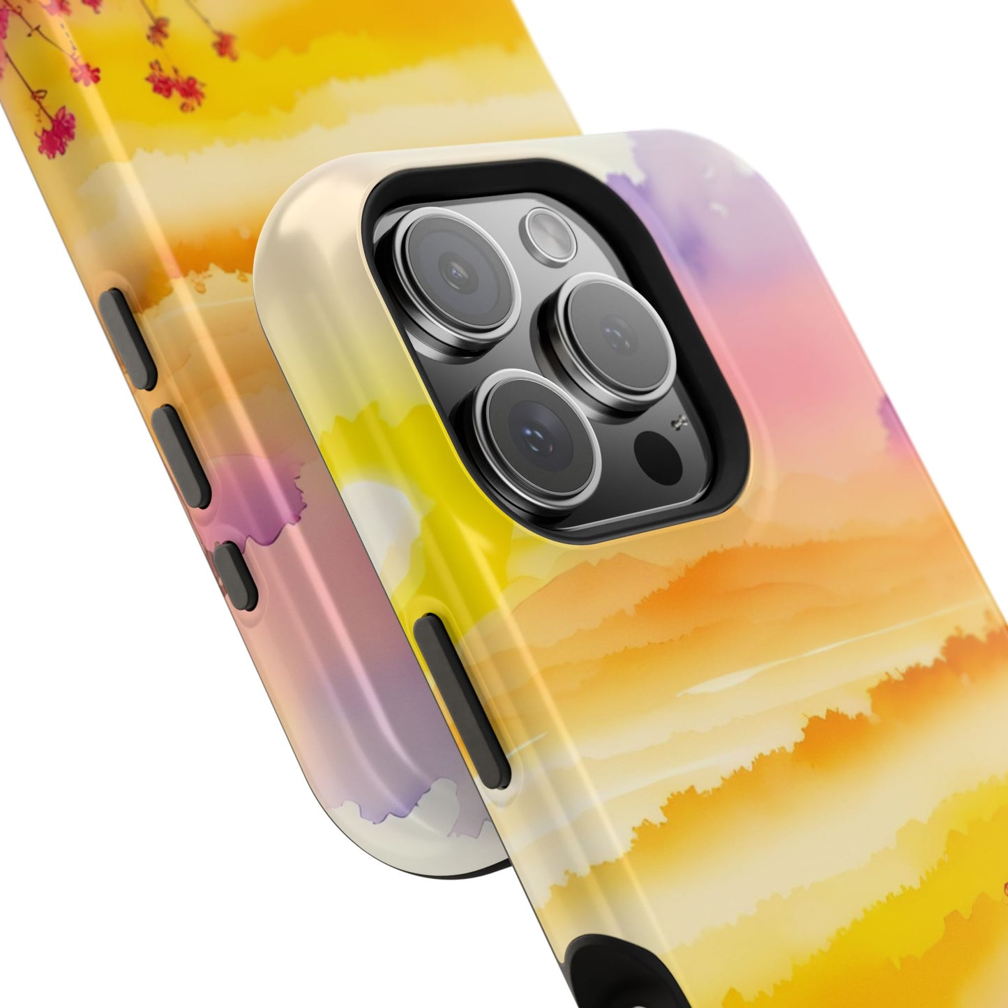 Scenic Landscape IPhone Case - Floral Sunset Design