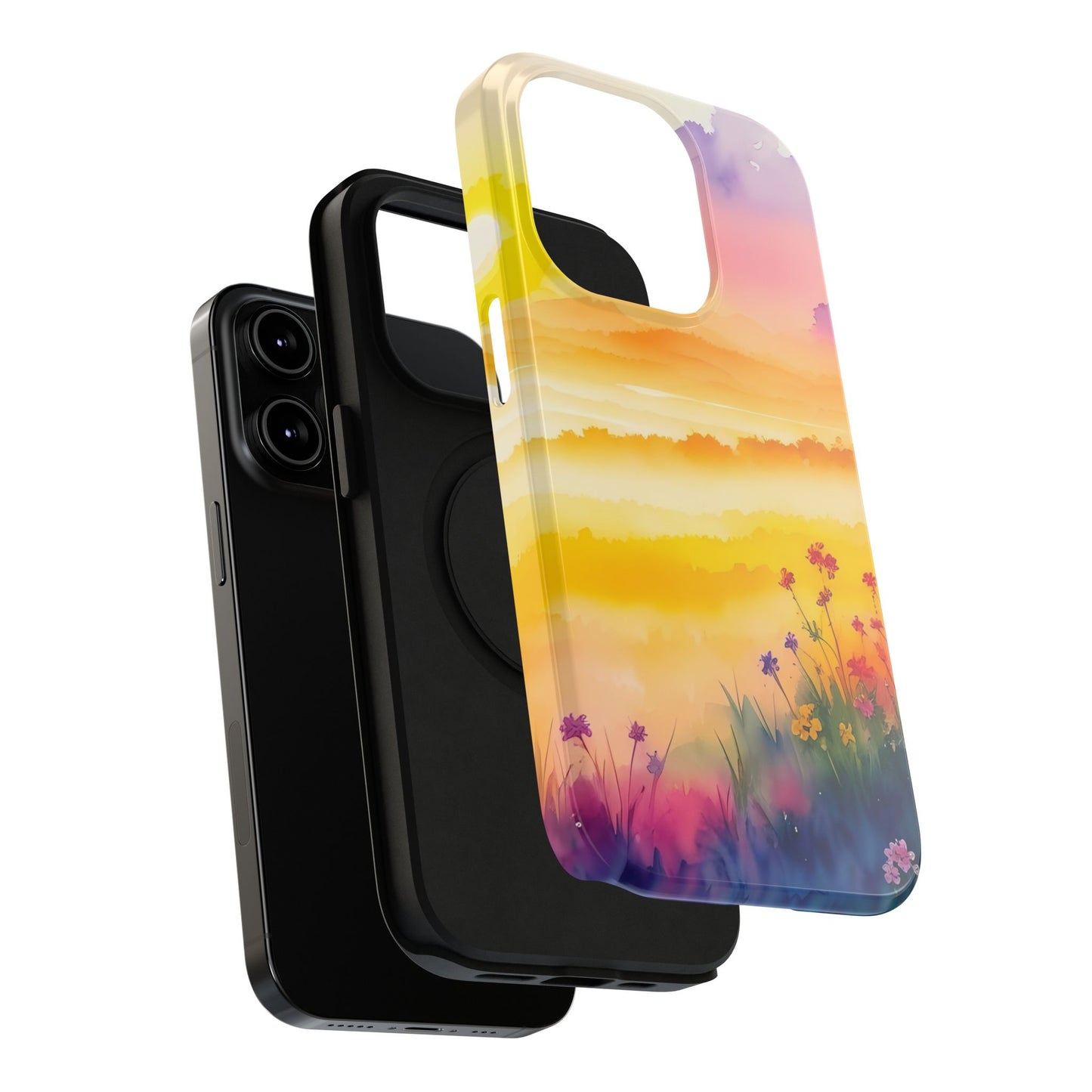 Scenic Landscape IPhone Case - Floral Sunset Design