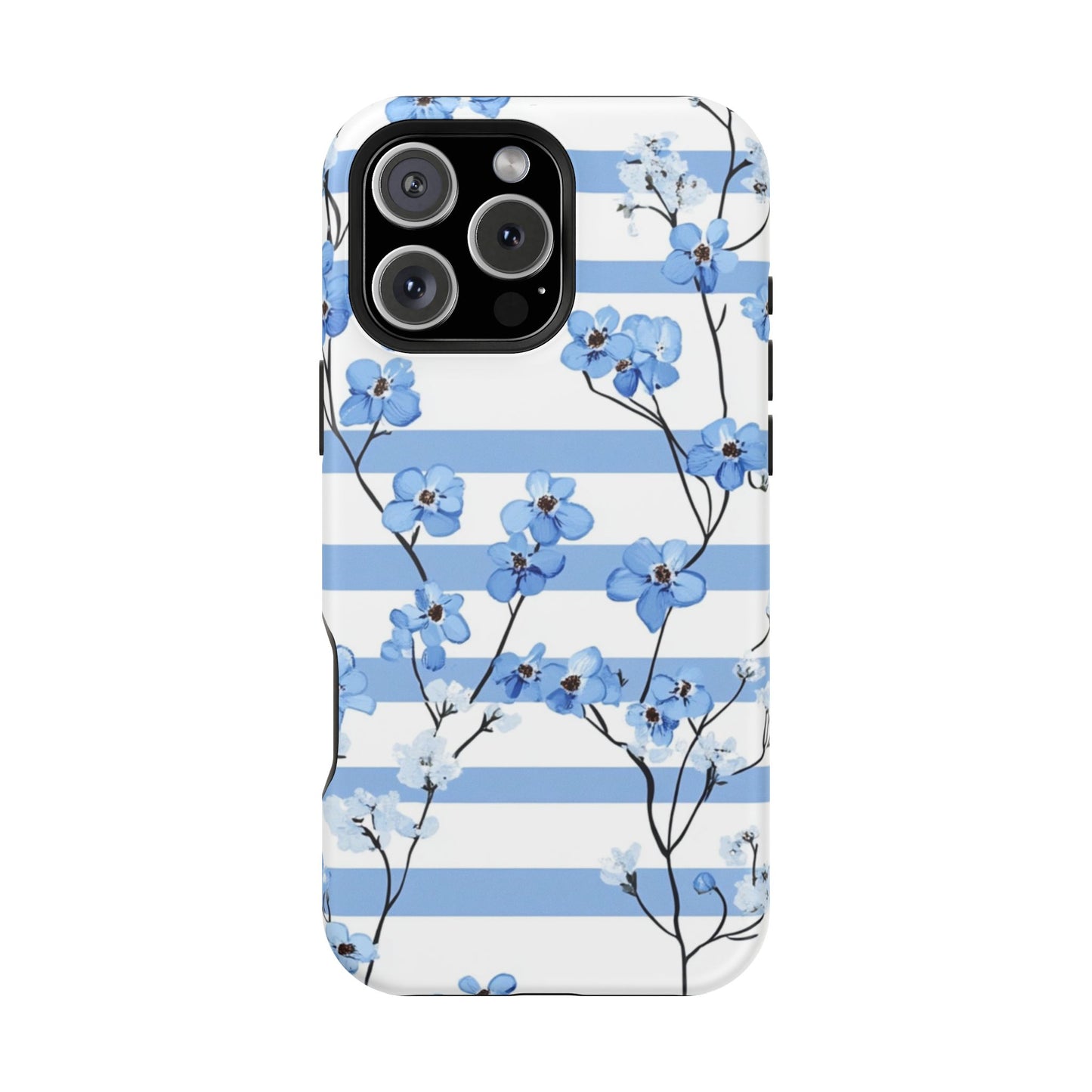 Blue stripe Floral Impact-Resistant Phone Case