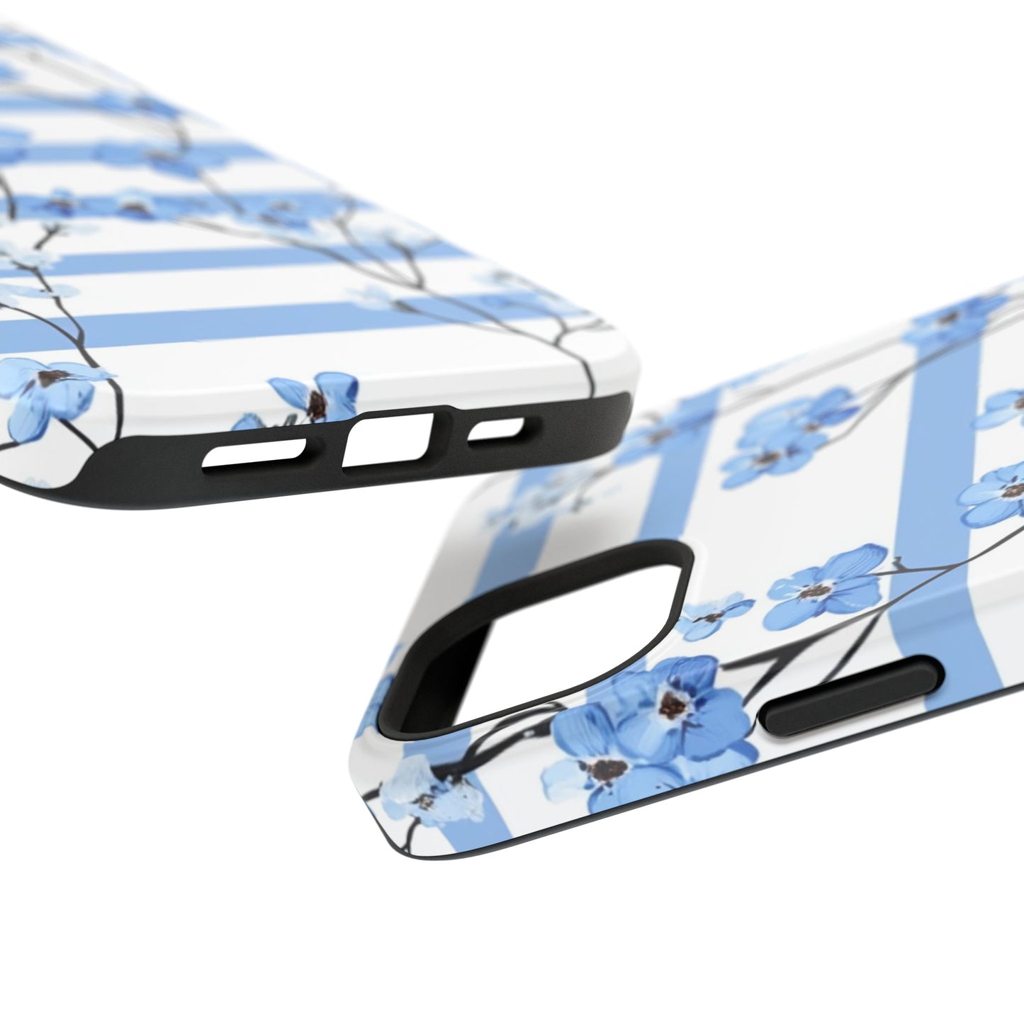 Blue stripe Floral Impact-Resistant Phone Case