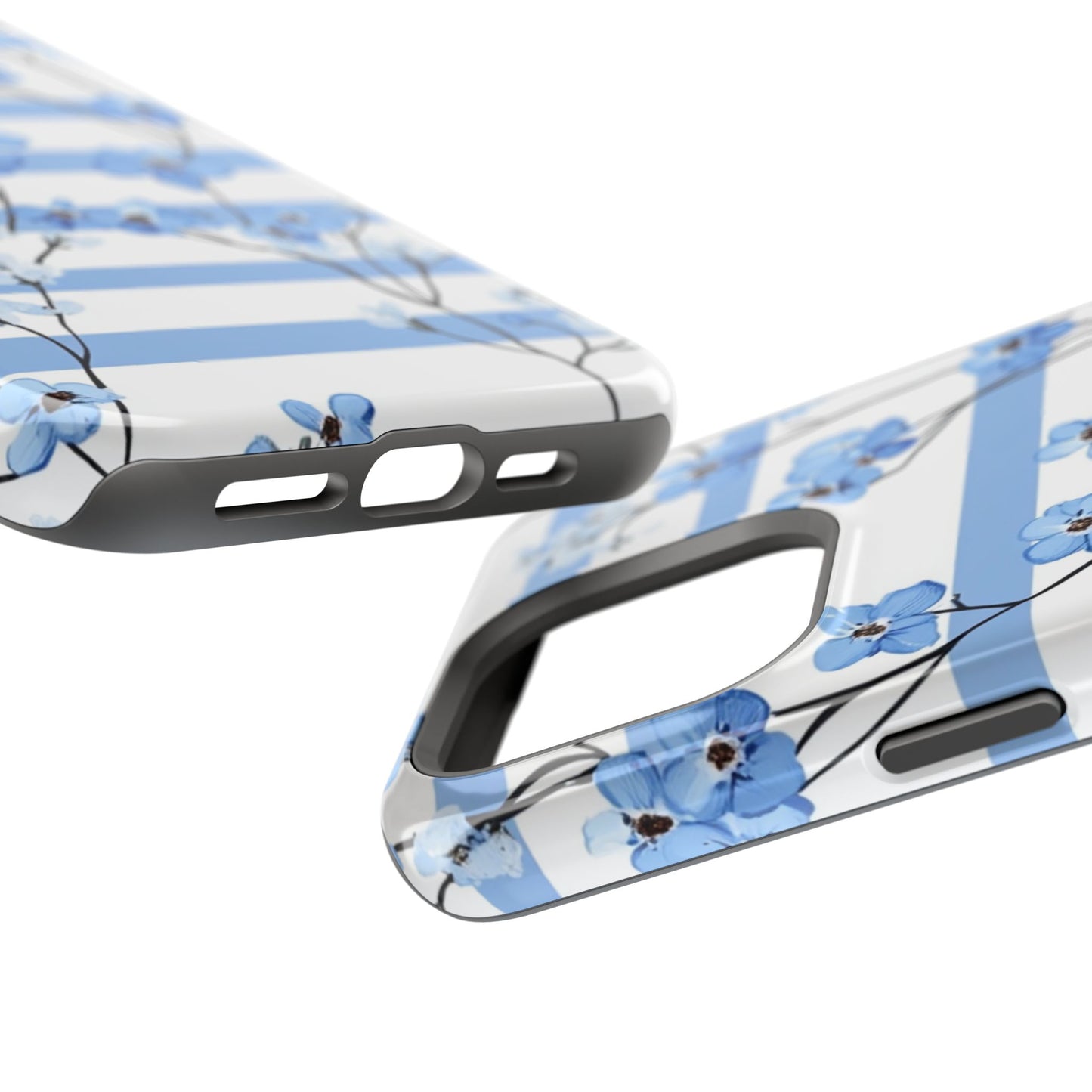 Blue stripe Floral Impact-Resistant Phone Case