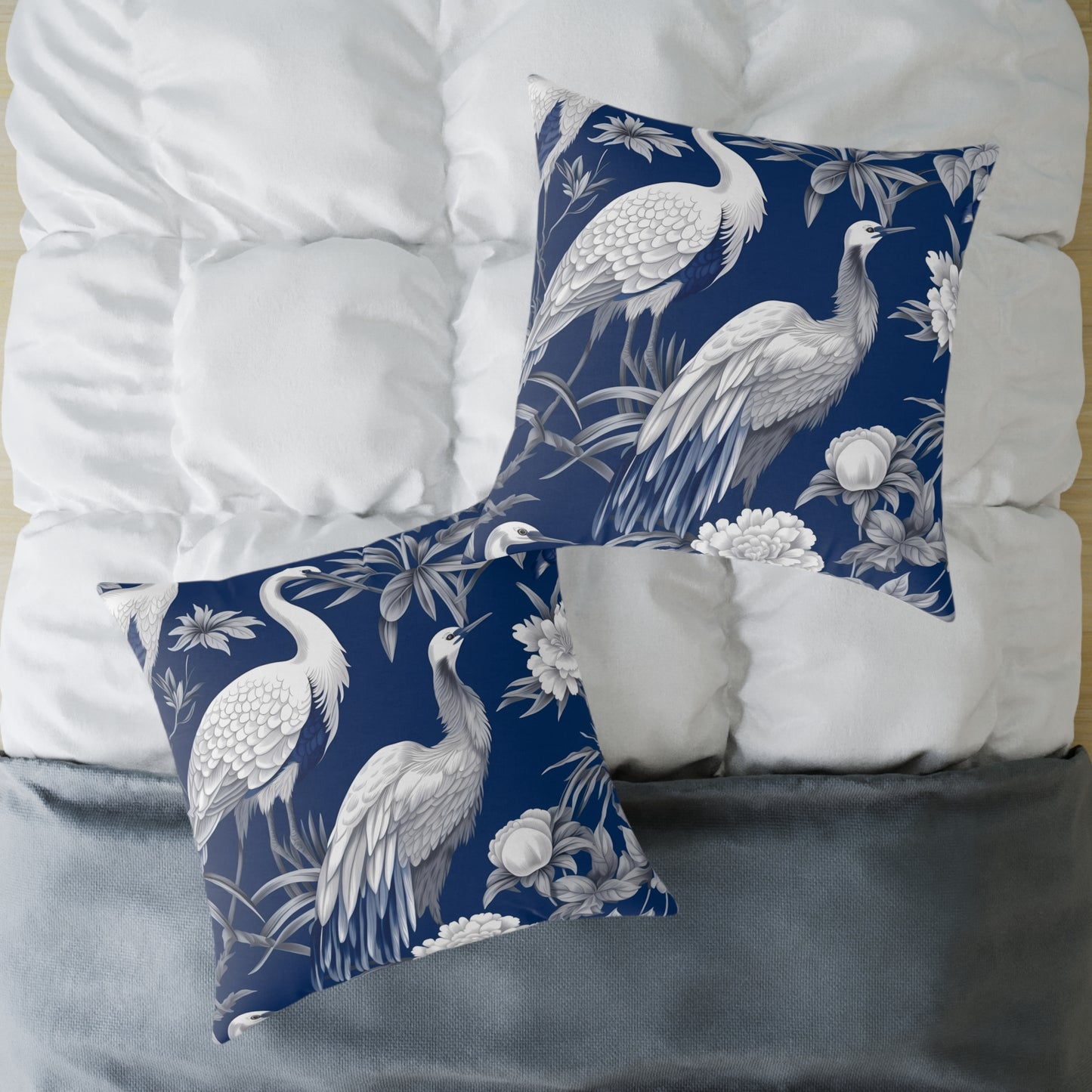 Beautiful White Crane - Square Poly Canvas Pillow