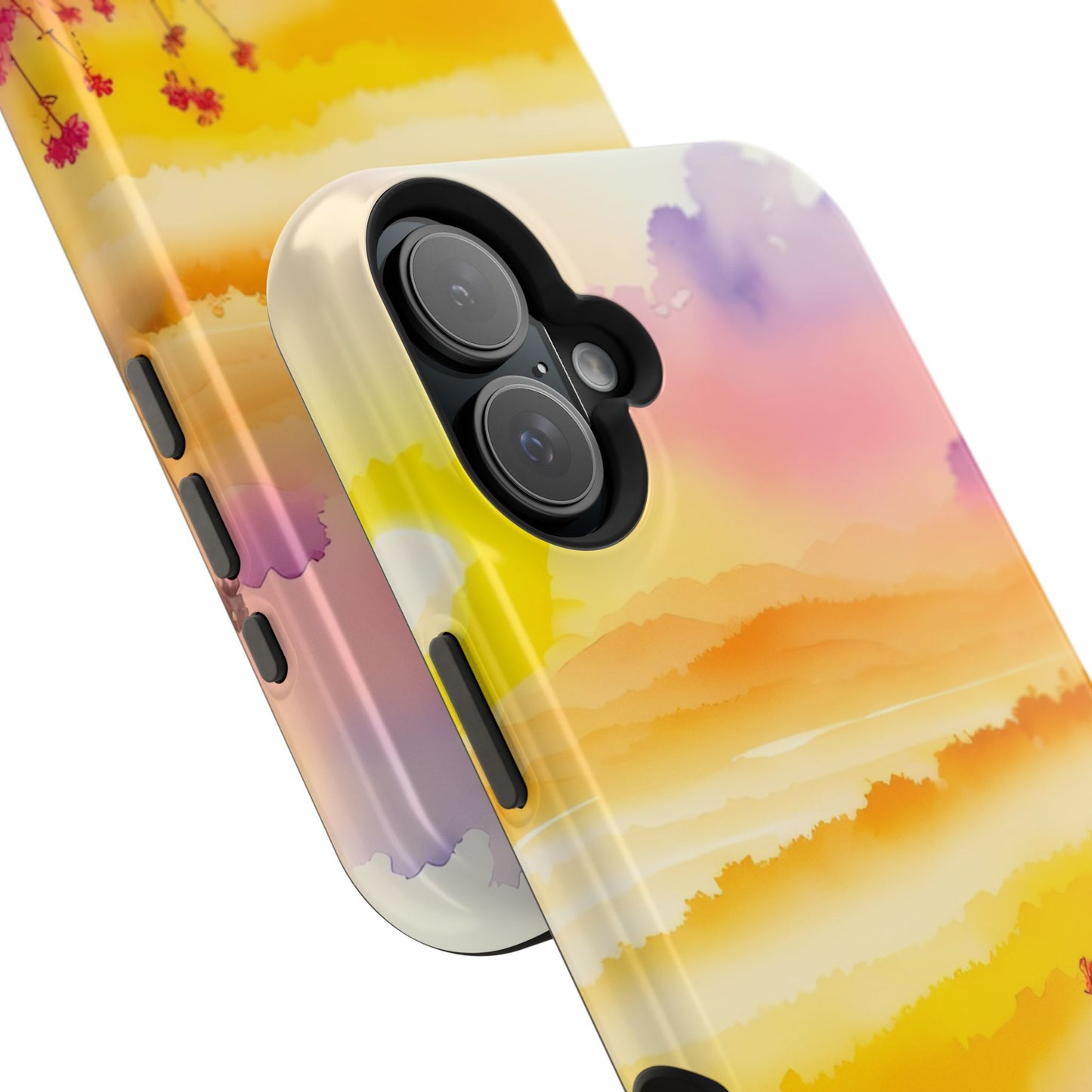 Scenic Landscape IPhone Case - Floral Sunset Design