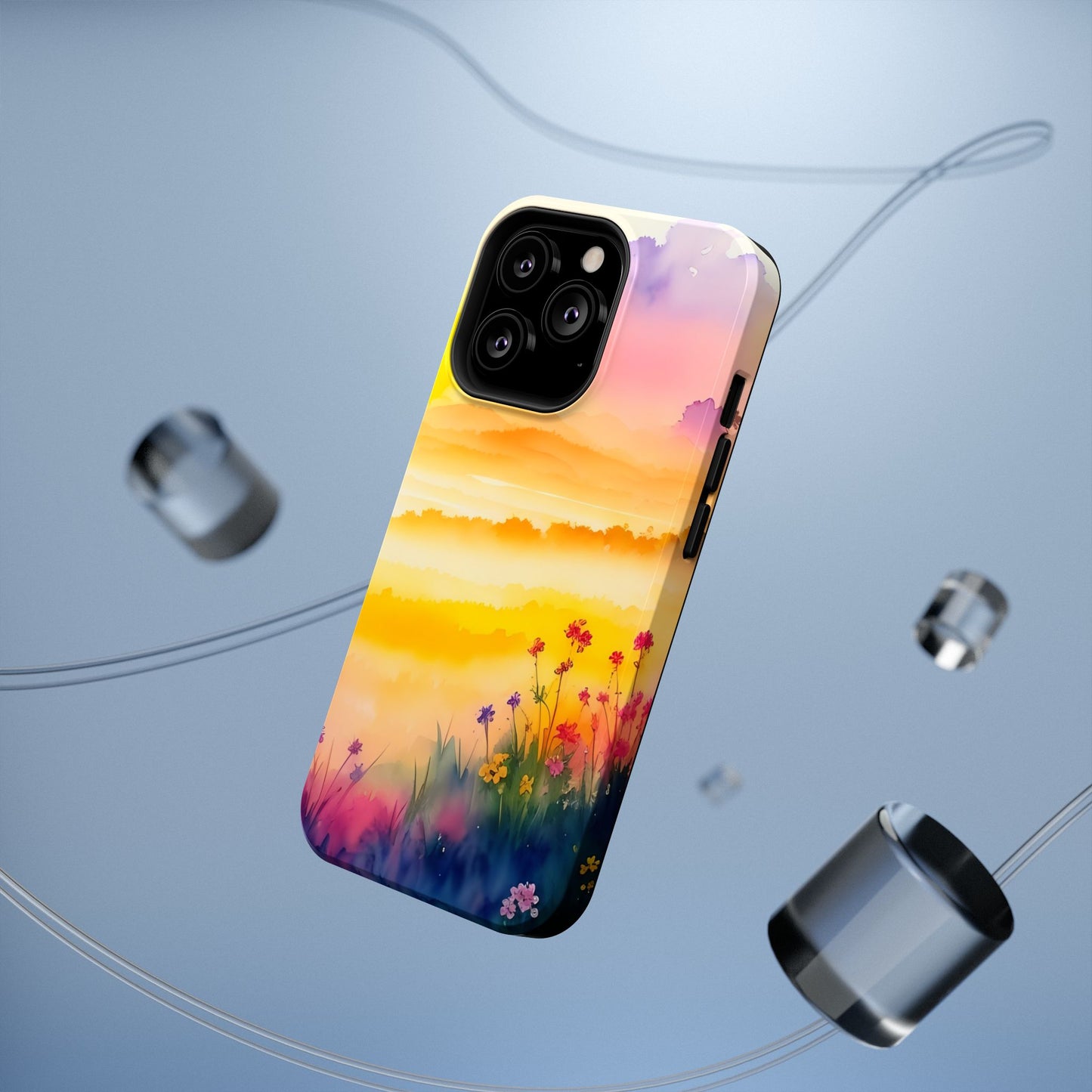 Scenic Landscape IPhone Case - Floral Sunset Design