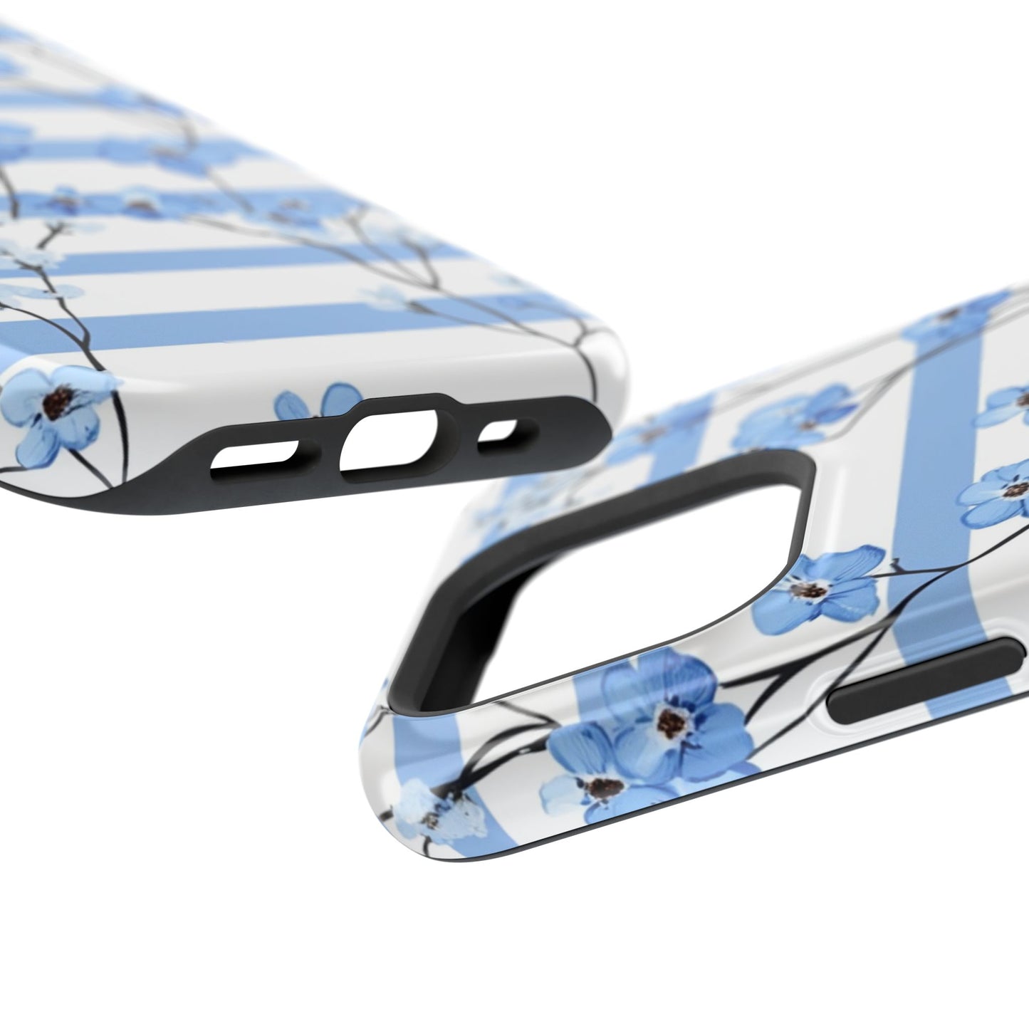 Blue stripe Floral Impact-Resistant Phone Case