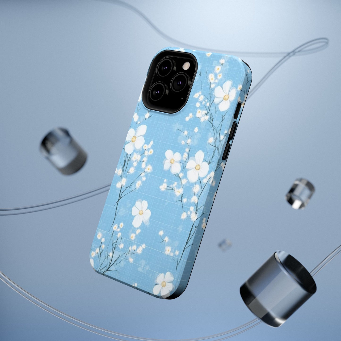 Powder Blue Floral Impact-Resistant Phone Case