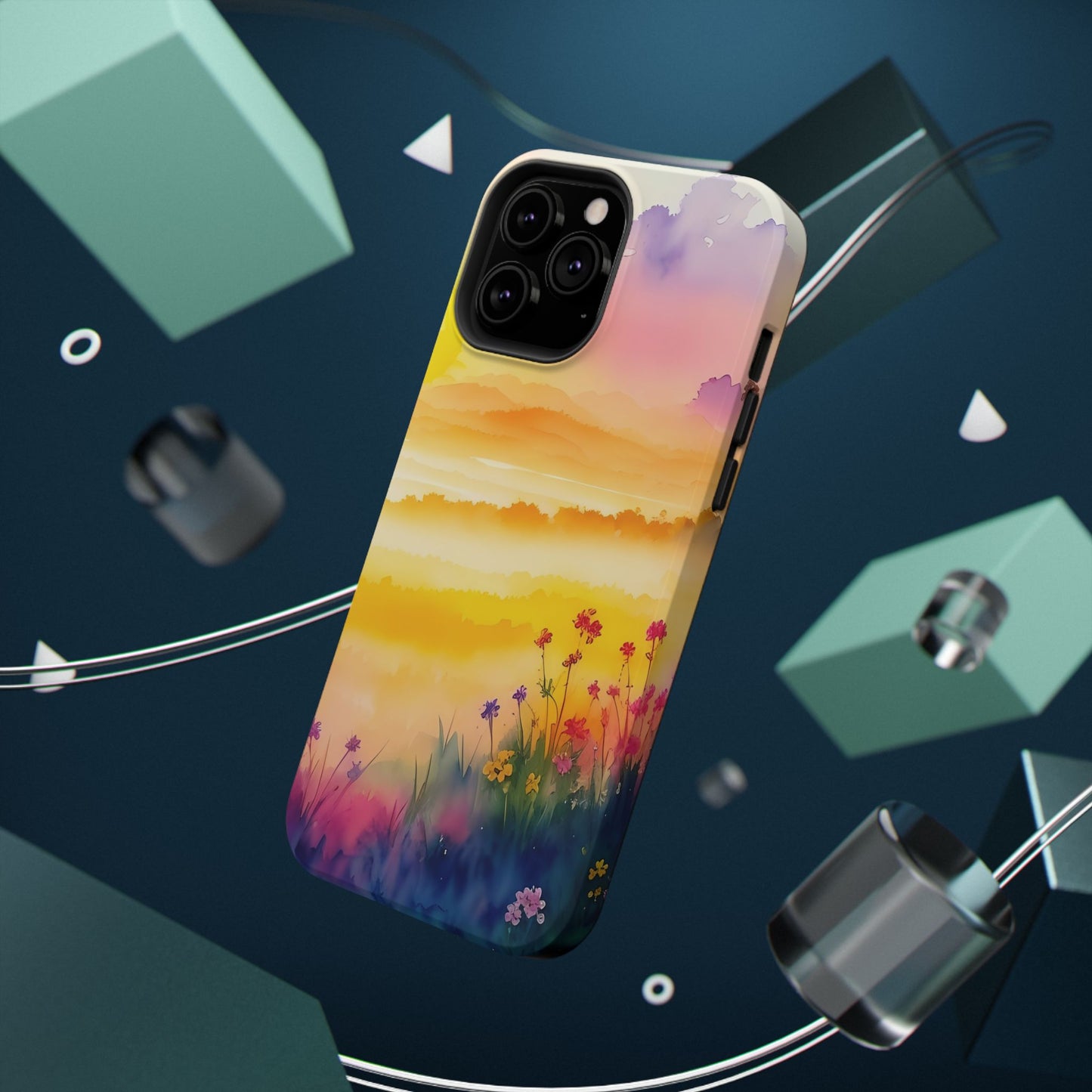 Scenic Landscape IPhone Case - Floral Sunset Design