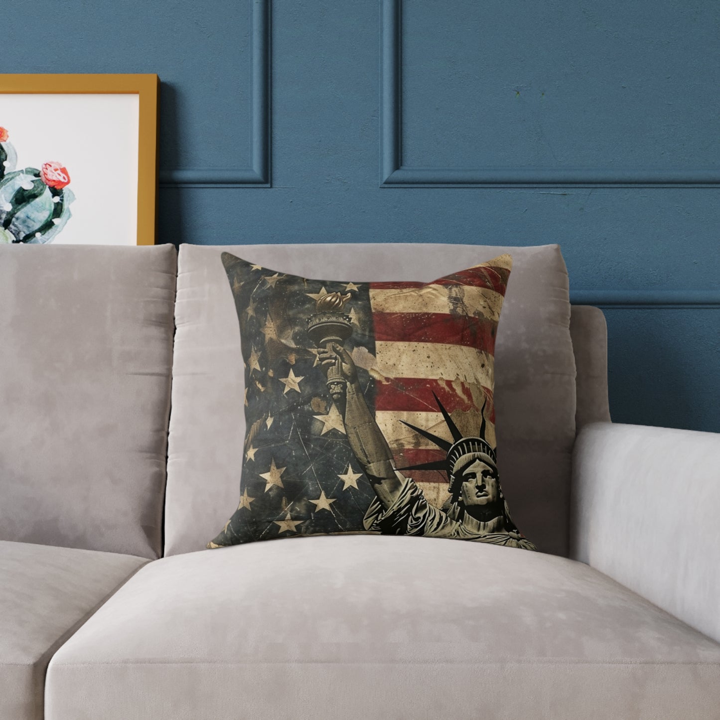 Patriotic Poly Canvas Pillow with American Flag