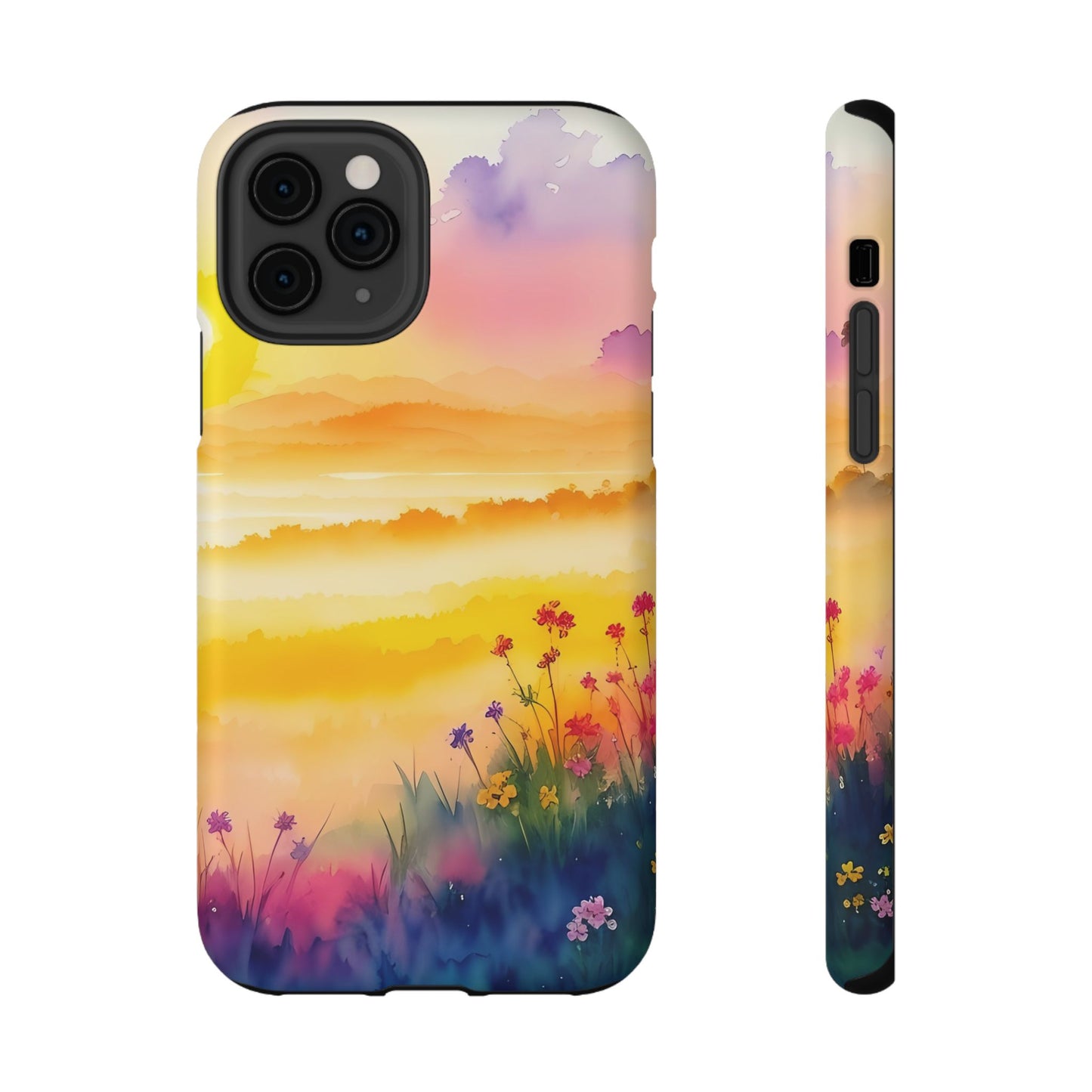 Scenic Landscape IPhone Case - Floral Sunset Design