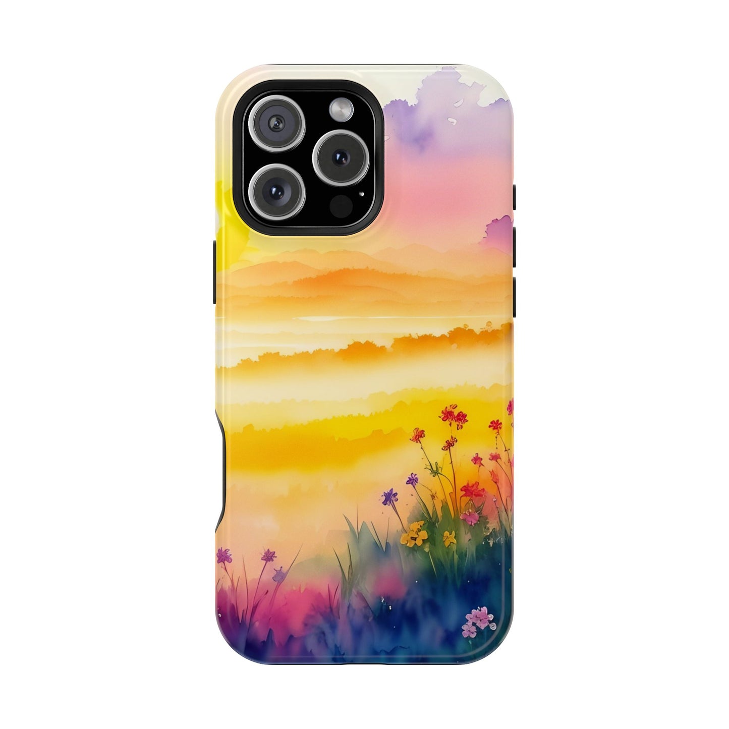 Scenic Landscape IPhone Case - Floral Sunset Design