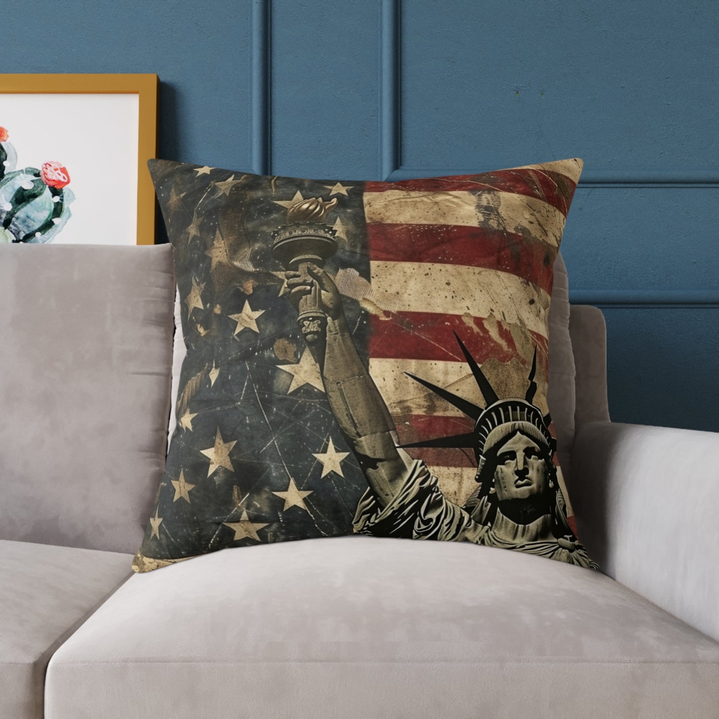 Patriotic Poly Canvas Pillow with American Flag