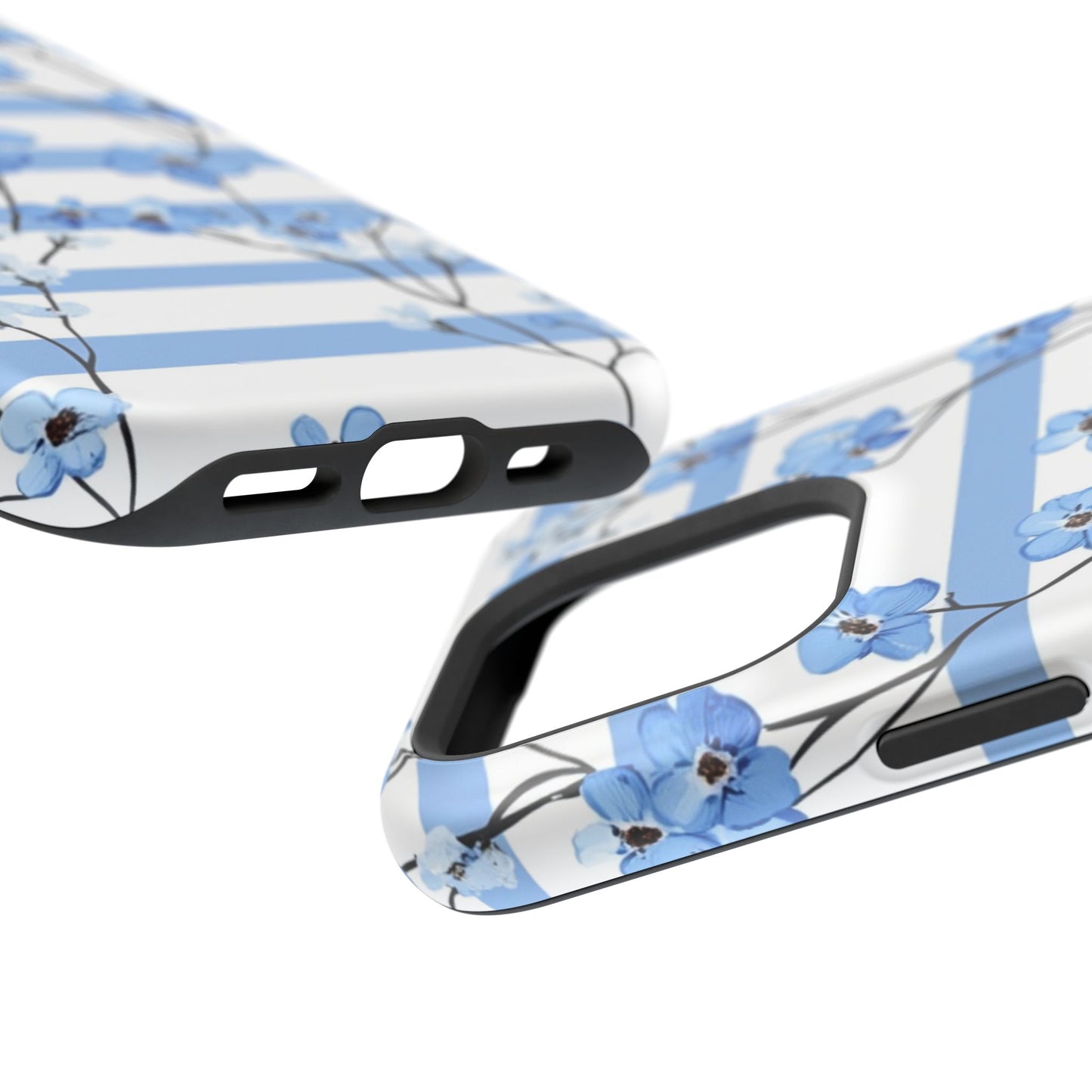 Blue stripe Floral Impact-Resistant Phone Case