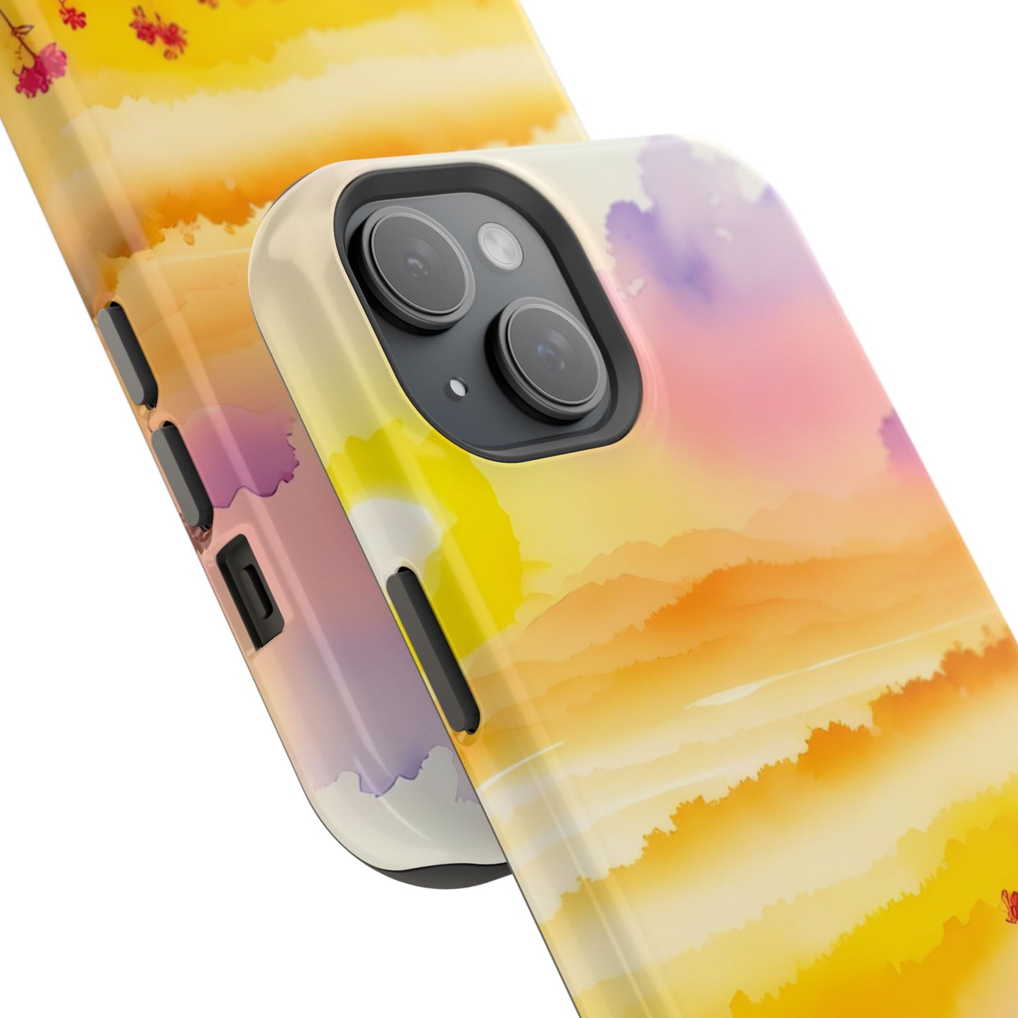 Scenic Landscape IPhone Case - Floral Sunset Design