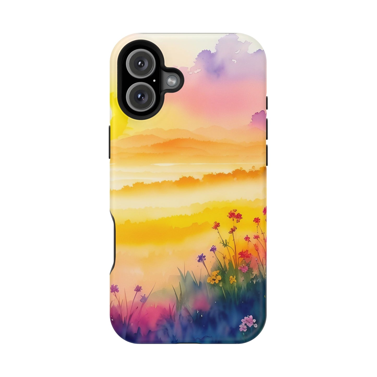 Scenic Landscape IPhone Case - Floral Sunset Design