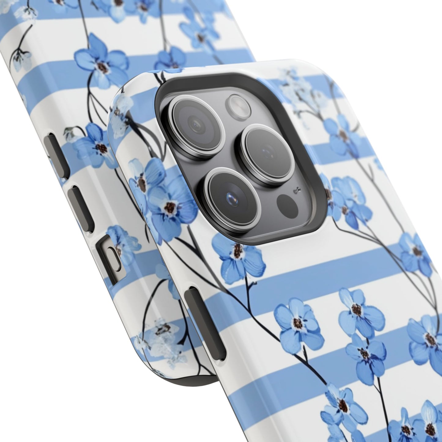 Blue stripe Floral Impact-Resistant Phone Case