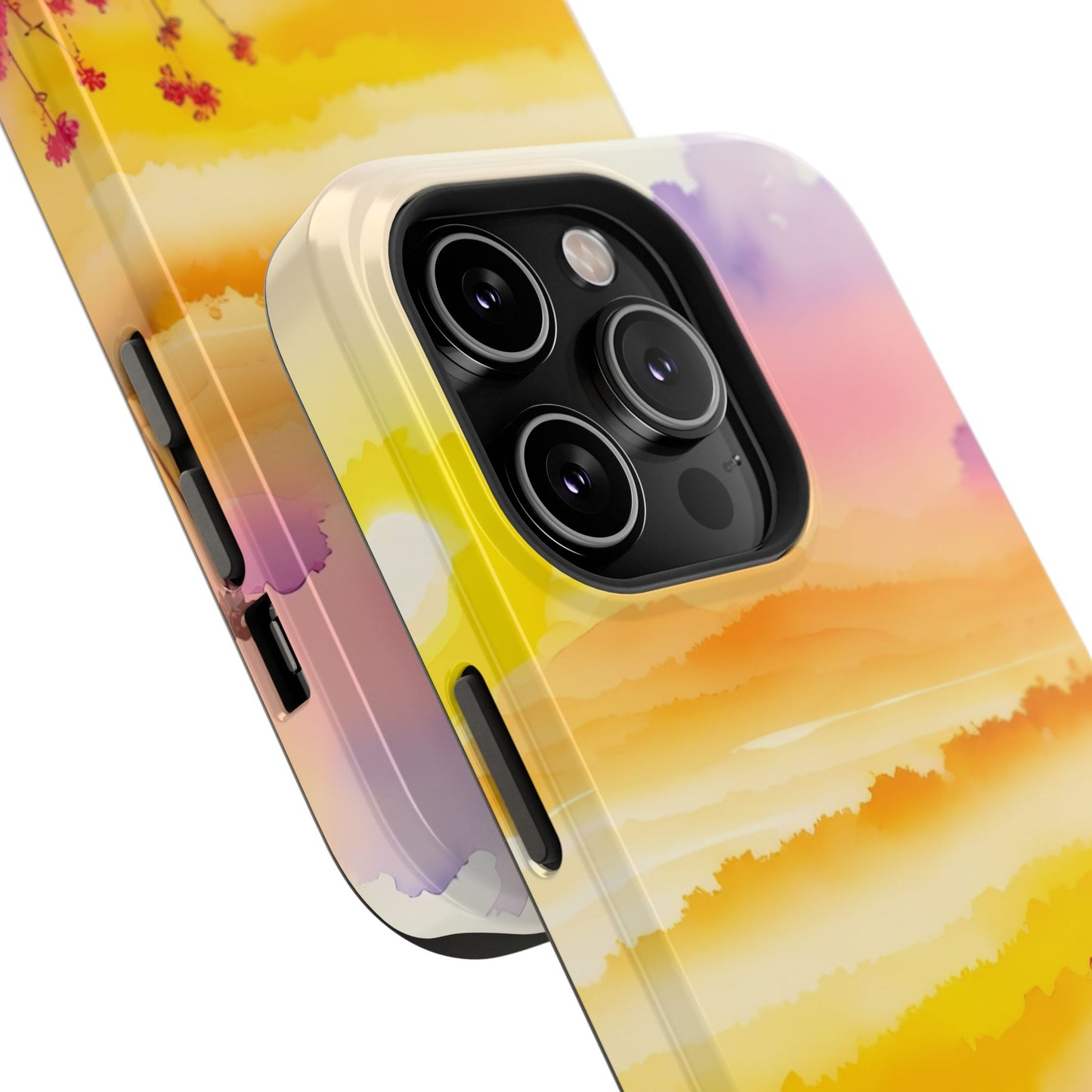 Scenic Landscape IPhone Case - Floral Sunset Design