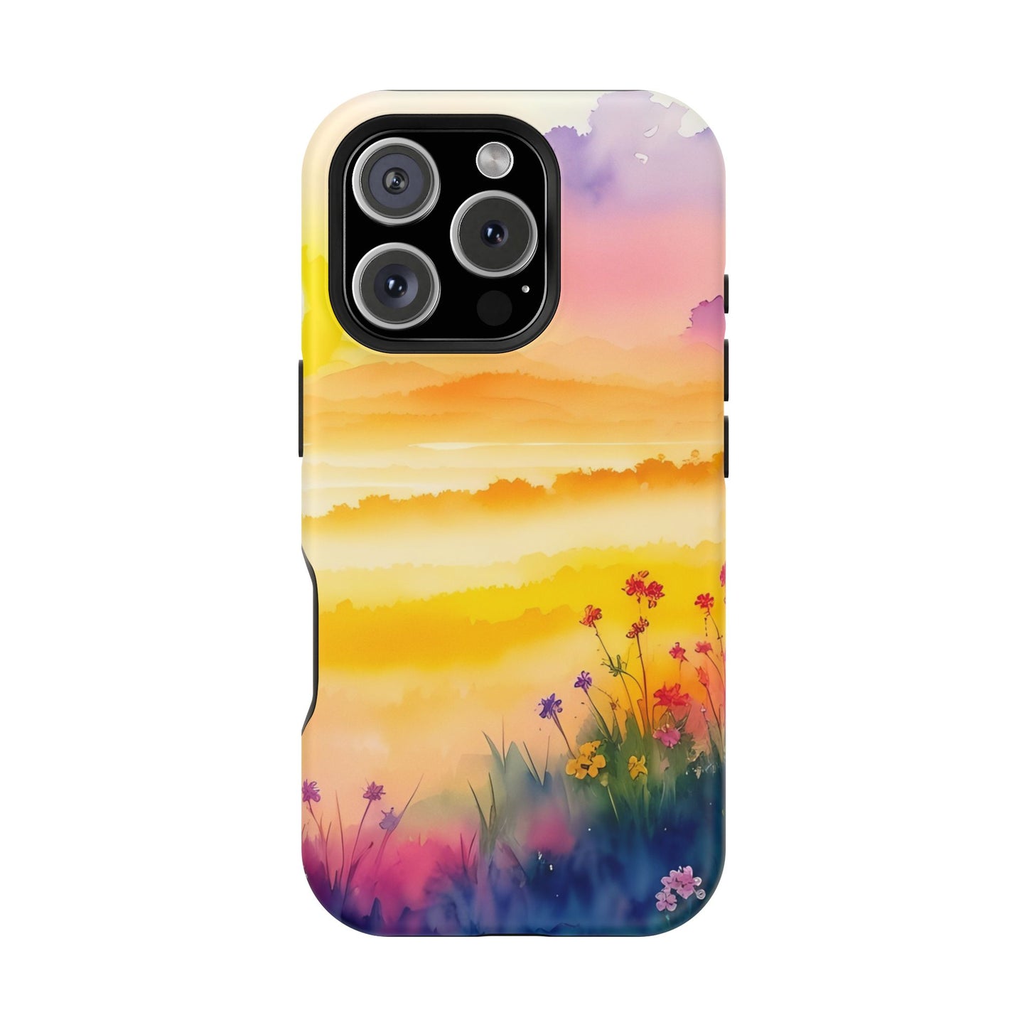 Scenic Landscape IPhone Case - Floral Sunset Design