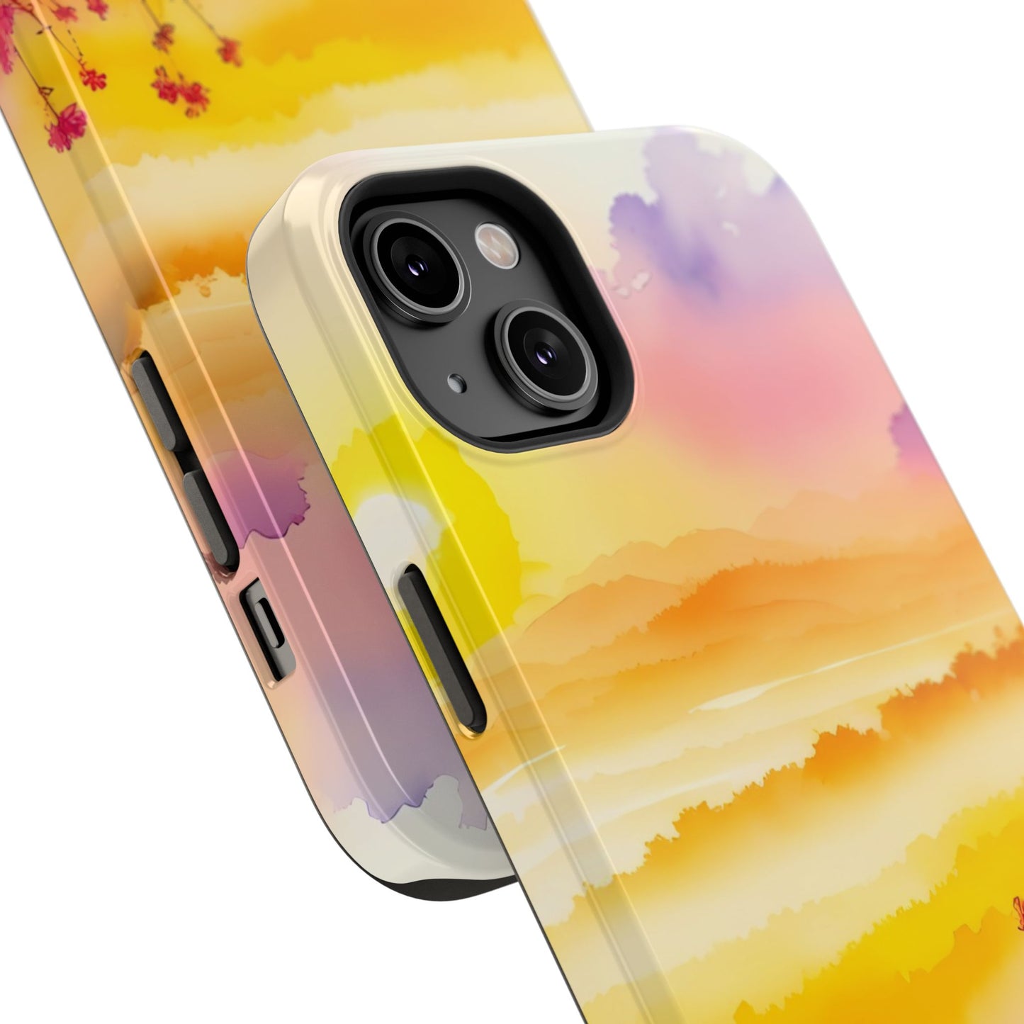 Scenic Landscape IPhone Case - Floral Sunset Design