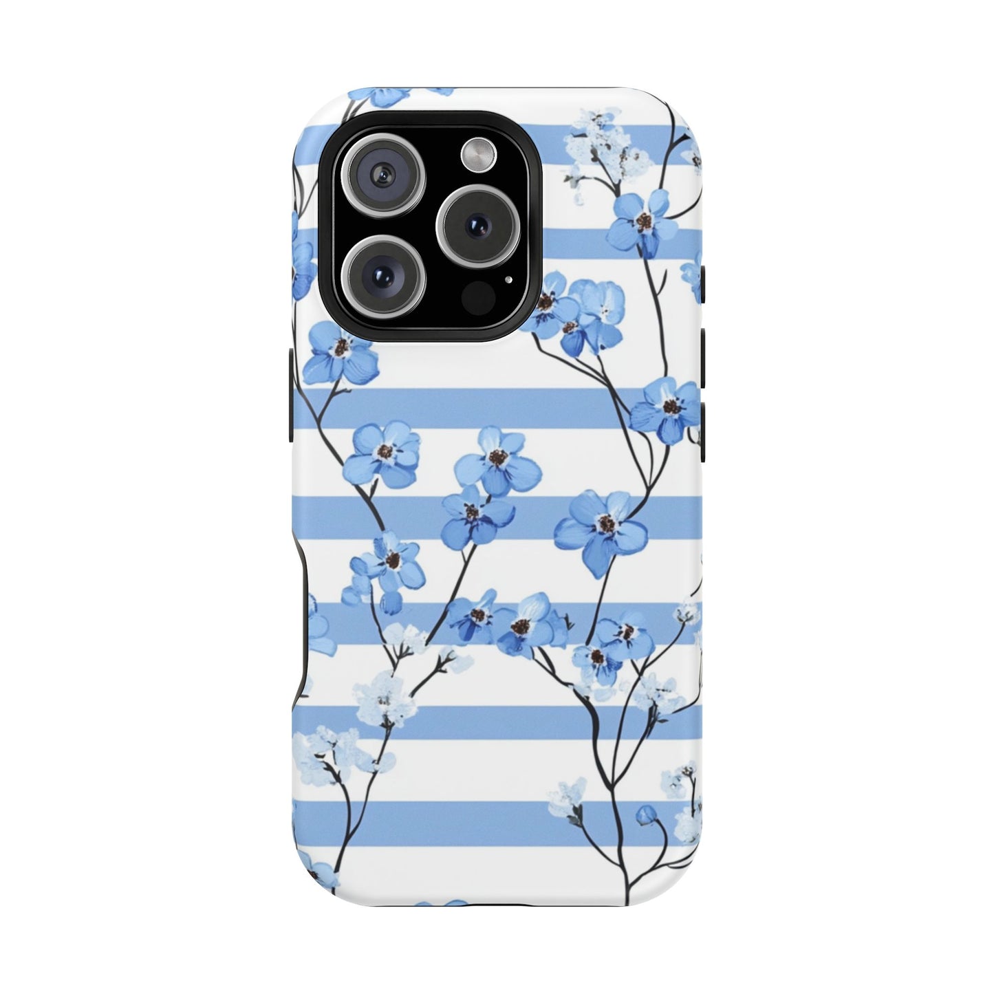 Blue stripe Floral Impact-Resistant Phone Case