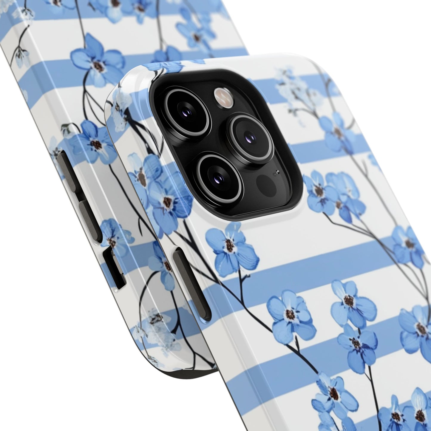 Blue stripe Floral Impact-Resistant Phone Case