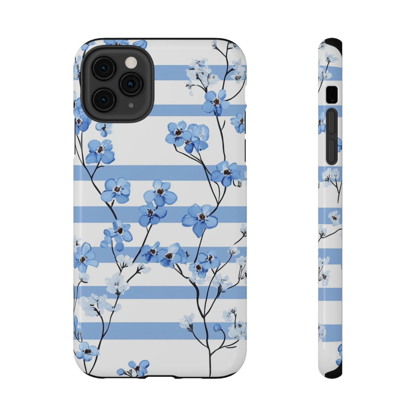 Blue stripe Floral Impact-Resistant Phone Case