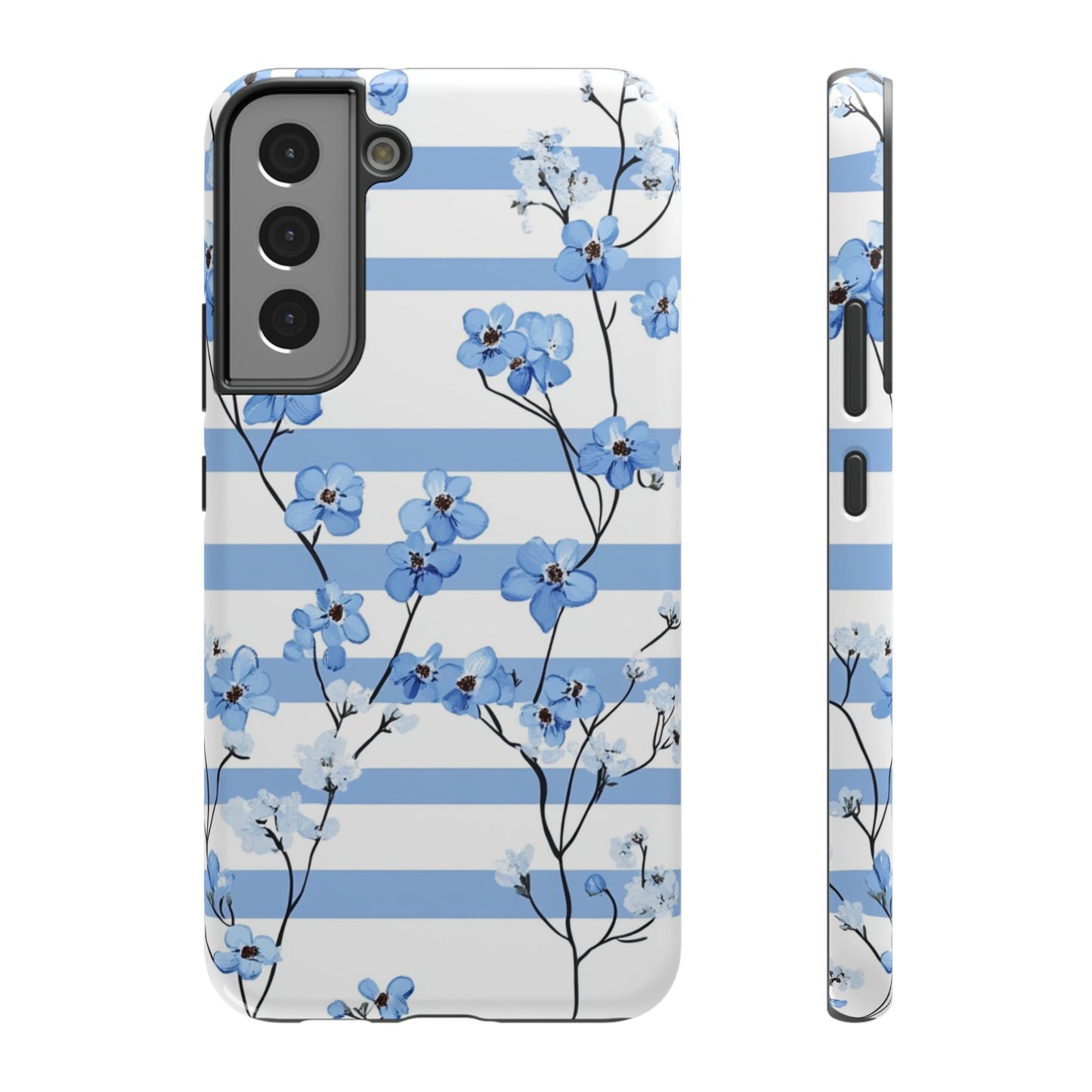 Blue stripe Floral Impact-Resistant Phone Case
