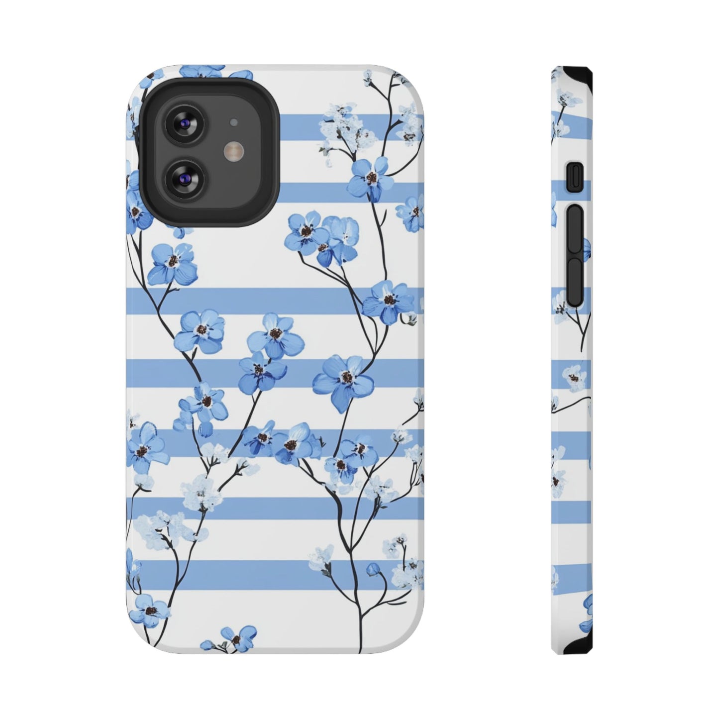 Blue stripe Floral Impact-Resistant Phone Case