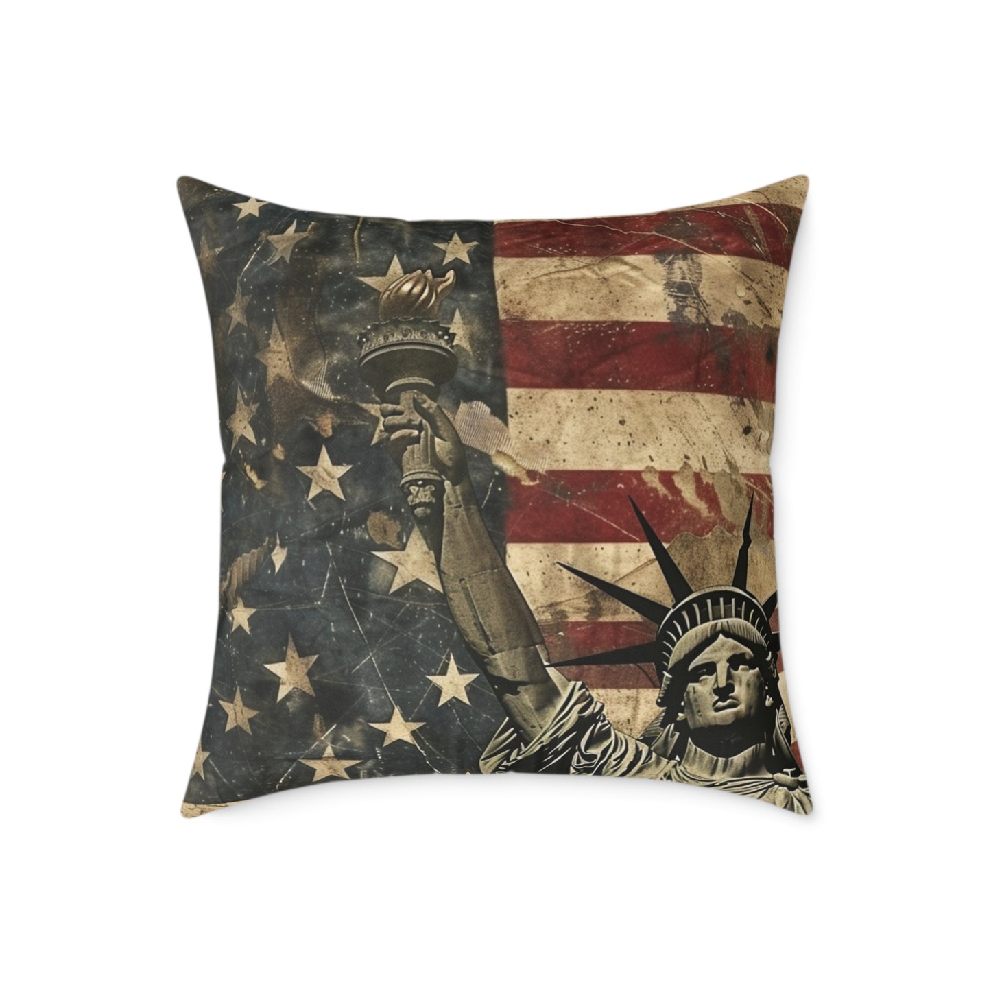 Patriotic Poly Canvas Pillow with American Flag