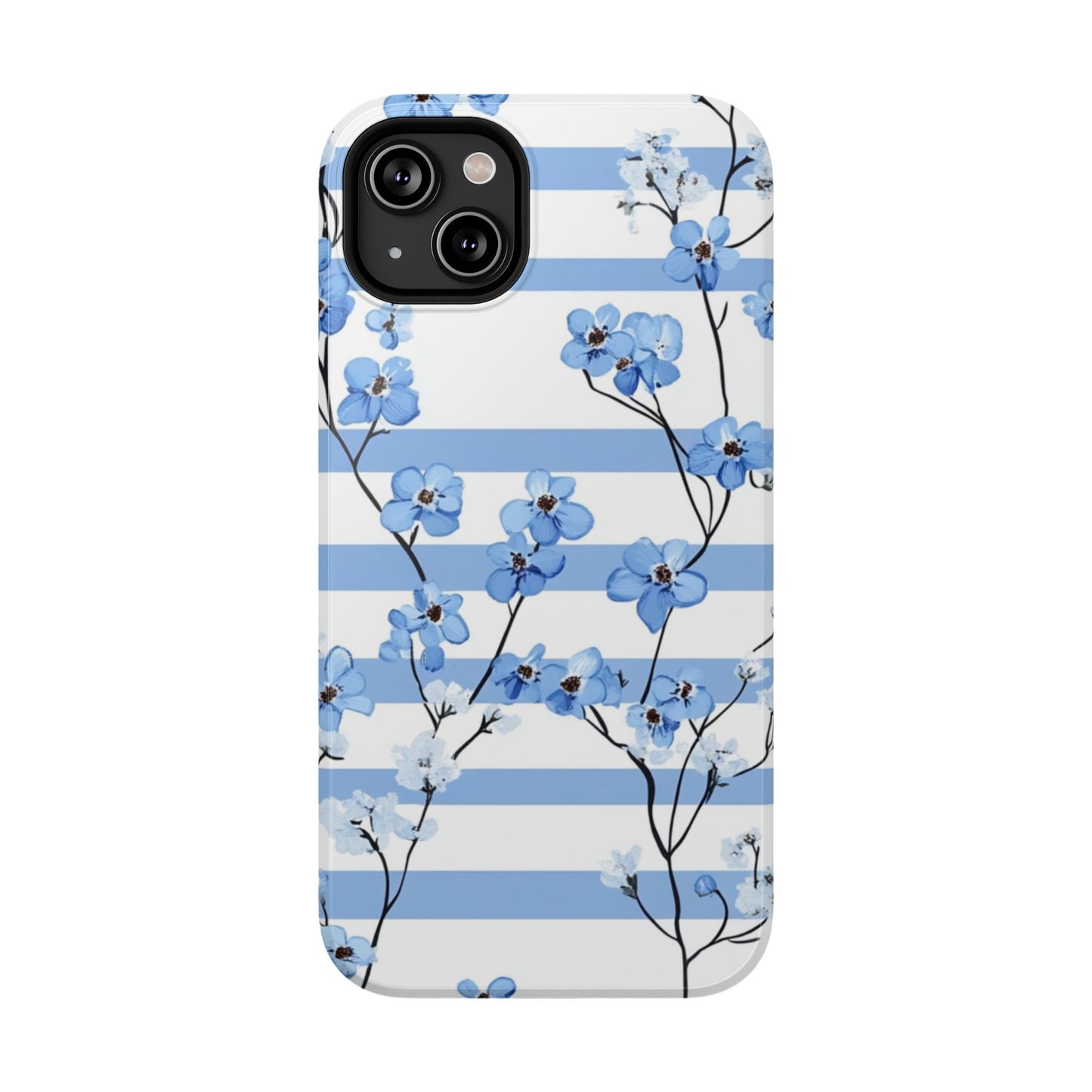 Blue stripe Floral Impact-Resistant Phone Case