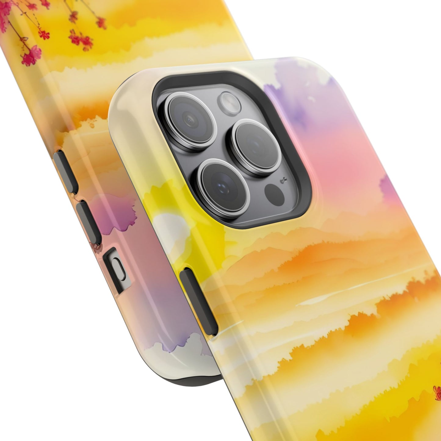 Scenic Landscape IPhone Case - Floral Sunset Design