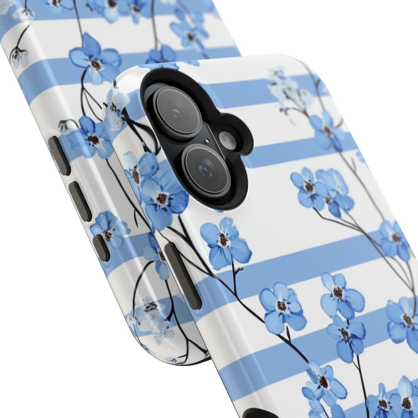 Blue stripe Floral Impact-Resistant Phone Case