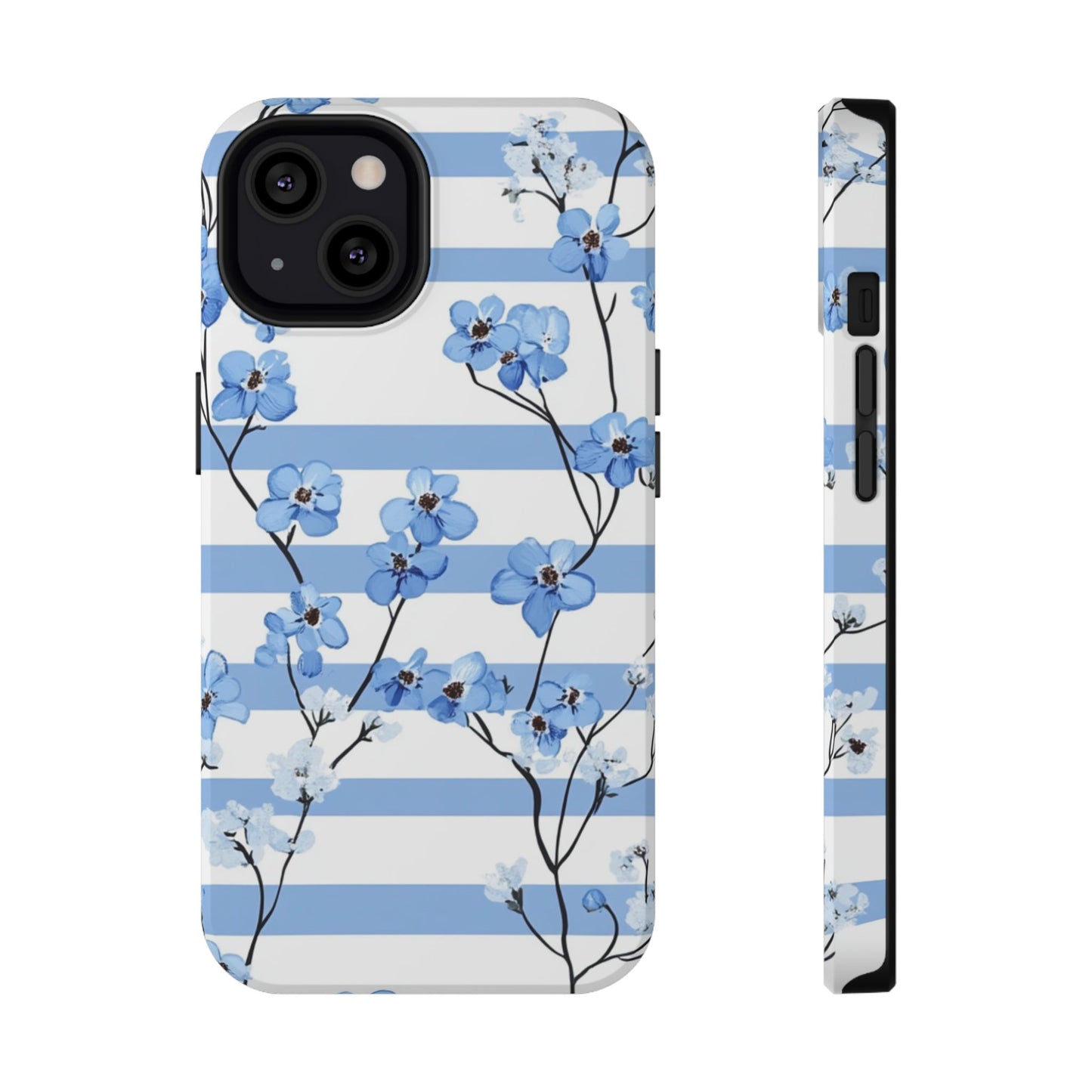 Blue stripe Floral Impact-Resistant Phone Case