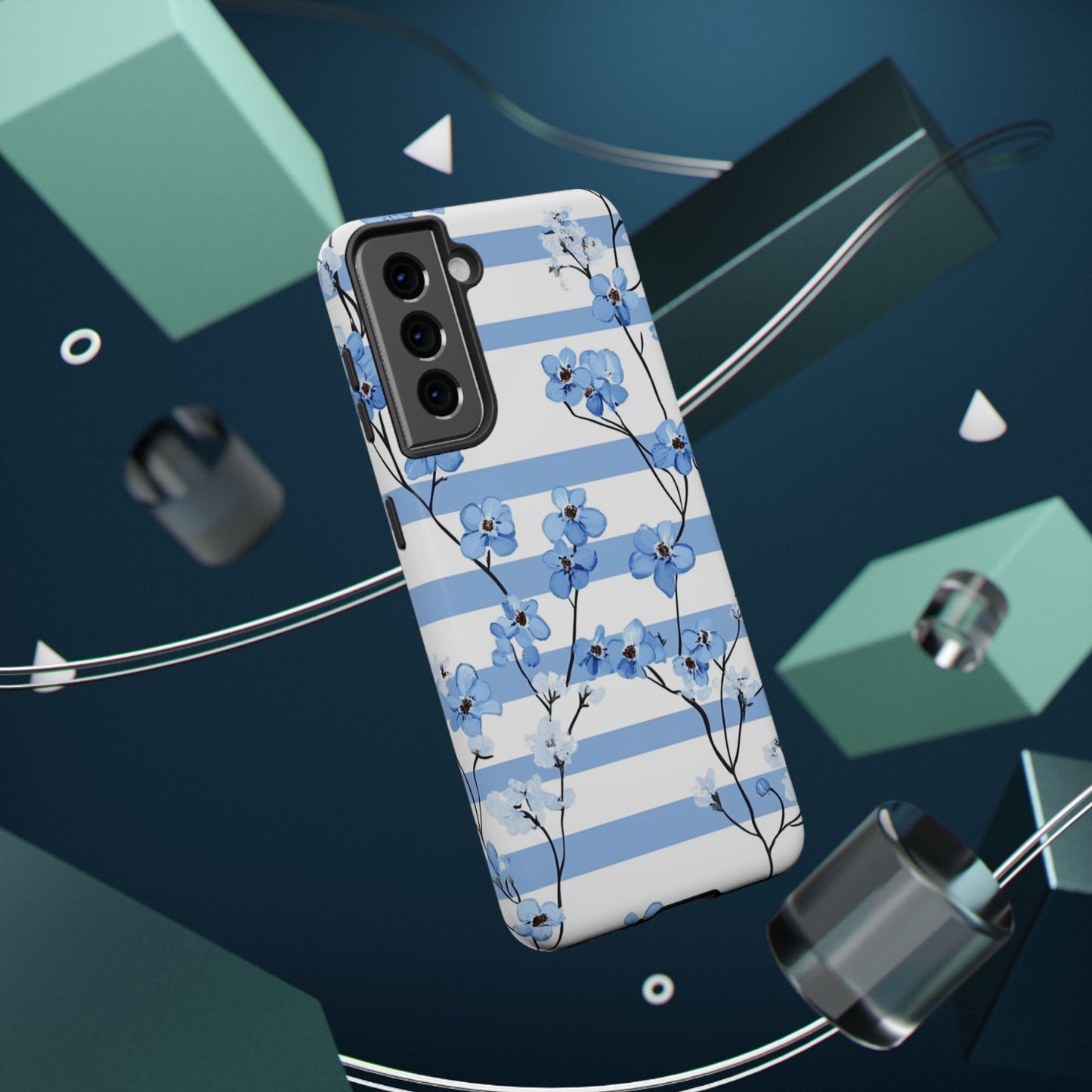 Blue stripe Floral Impact-Resistant Phone Case